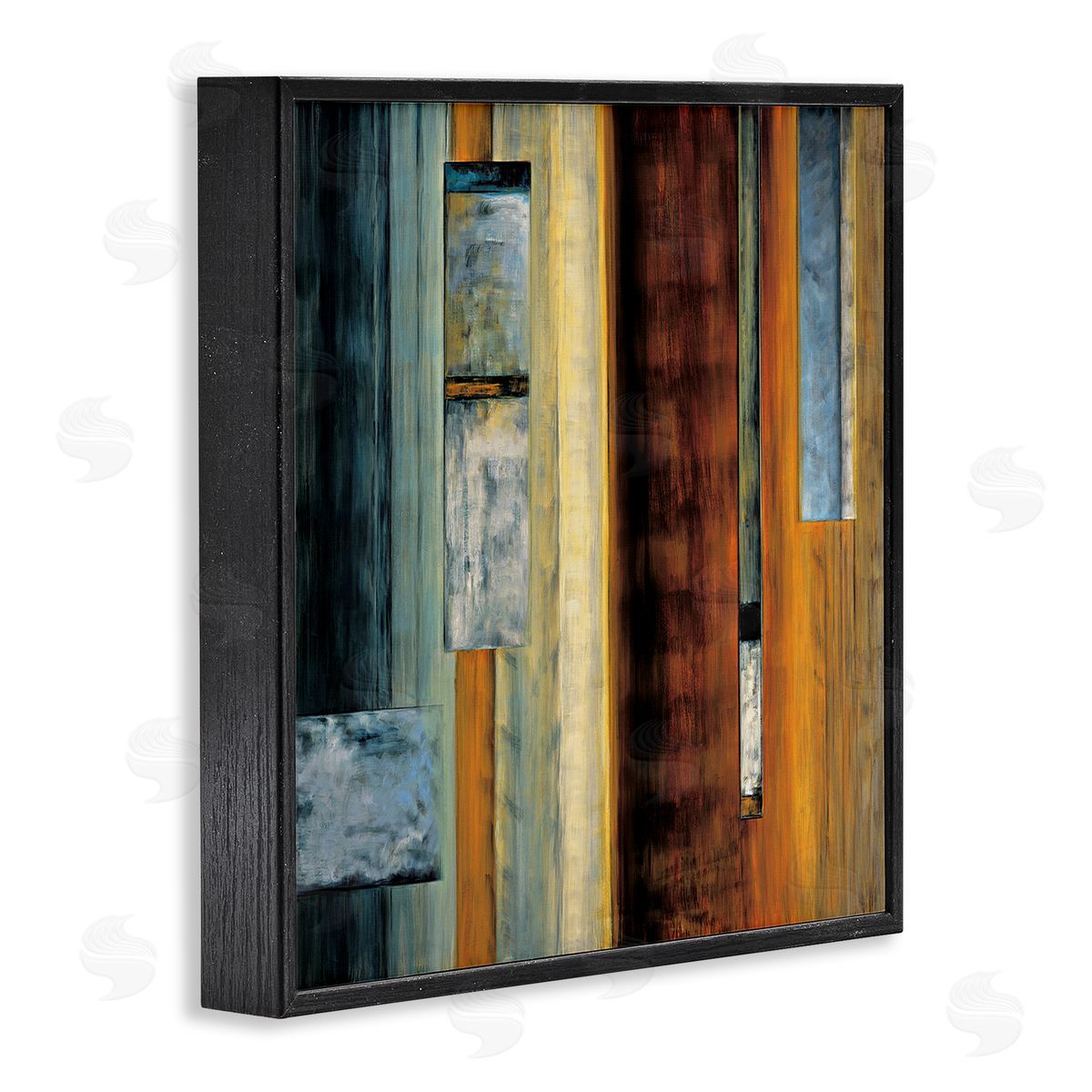 Aaron Summers Rustic Rectangular Abstraction Brown Orange Blue Black Framed Glicee Wall Art Print