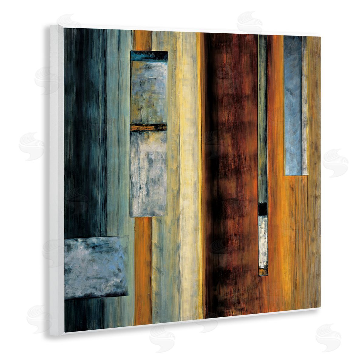 Aaron Summers Rustic Rectangular Abstraction Brown Orange Blue Wooden Wall Plaque Art Print