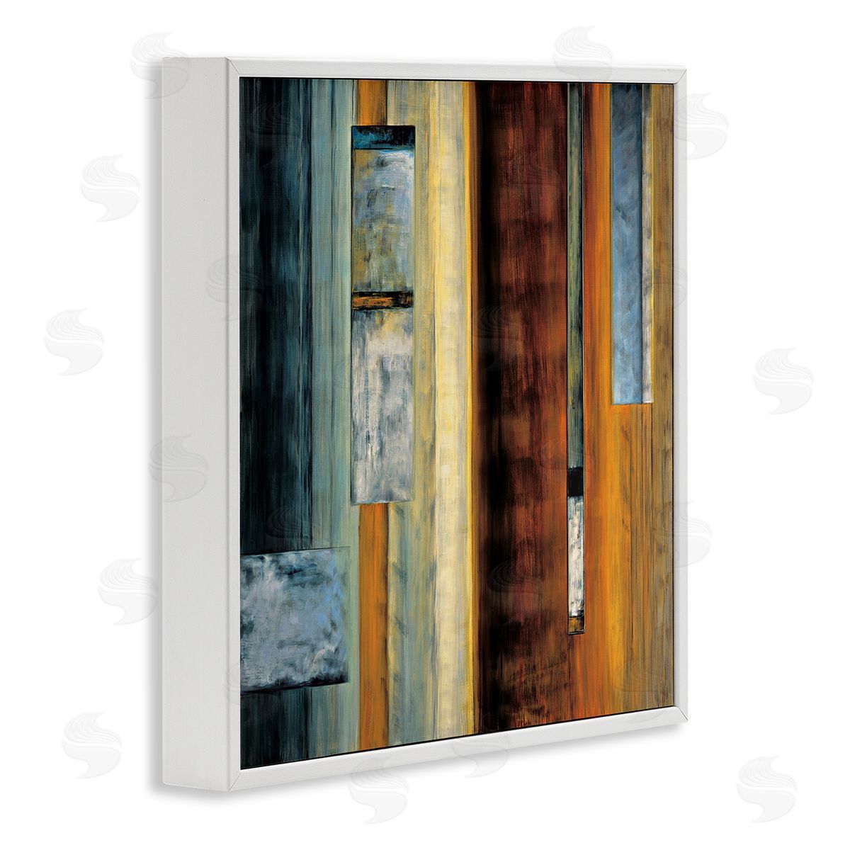 Aaron Summers Rustic Rectangular Abstraction Brown Orange Blue White Framed Glicee Wall Art Print