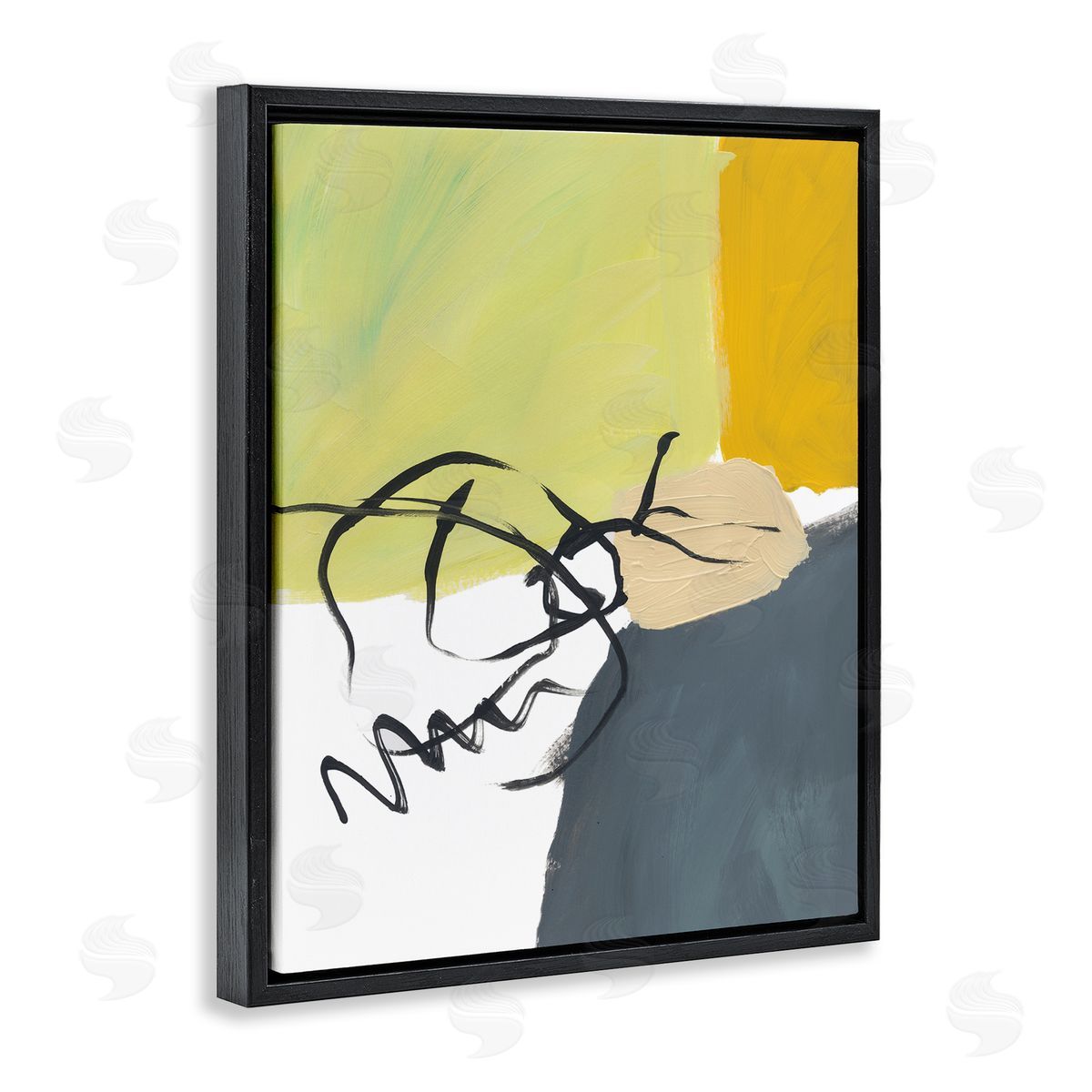 Bronwyn Baker Abstract Yellow Grey Shapes Fluid Black Lines