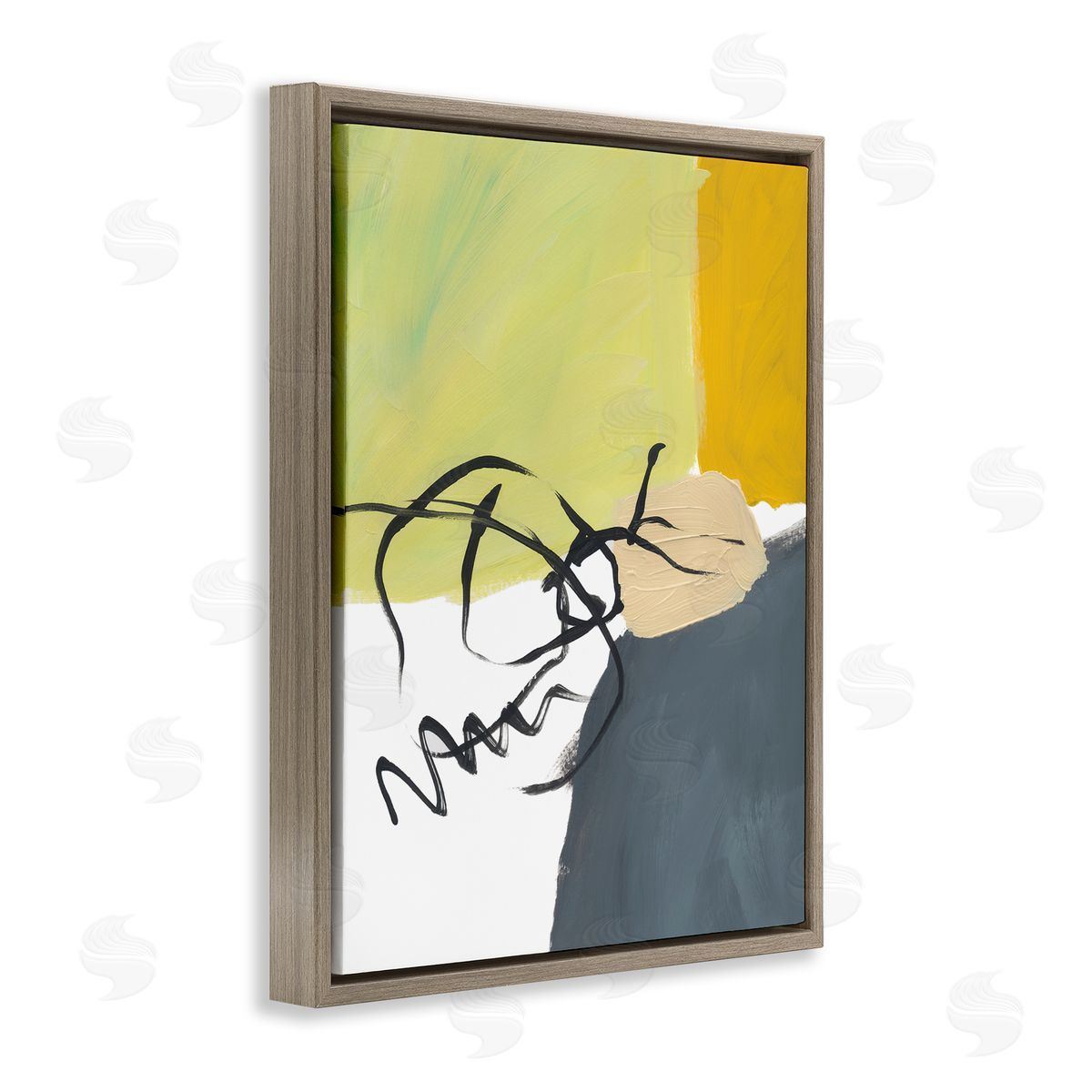 Bronwyn Baker Abstract Yellow Grey Shapes Fluid Black Lines