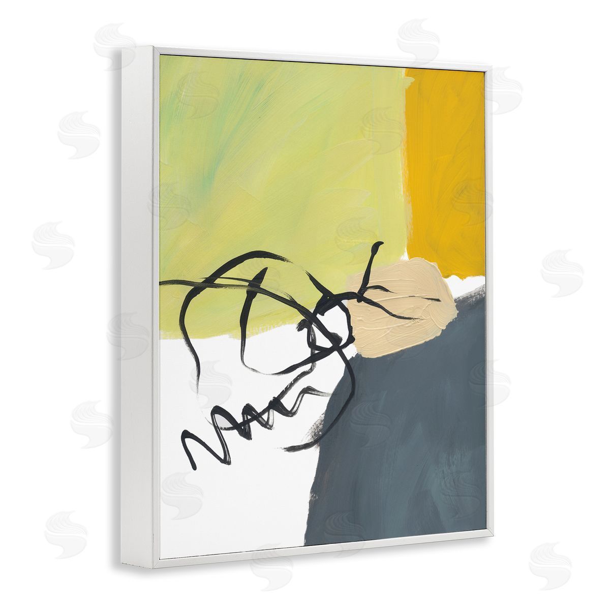 Bronwyn Baker Abstract Yellow Grey Shapes Fluid Black Lines