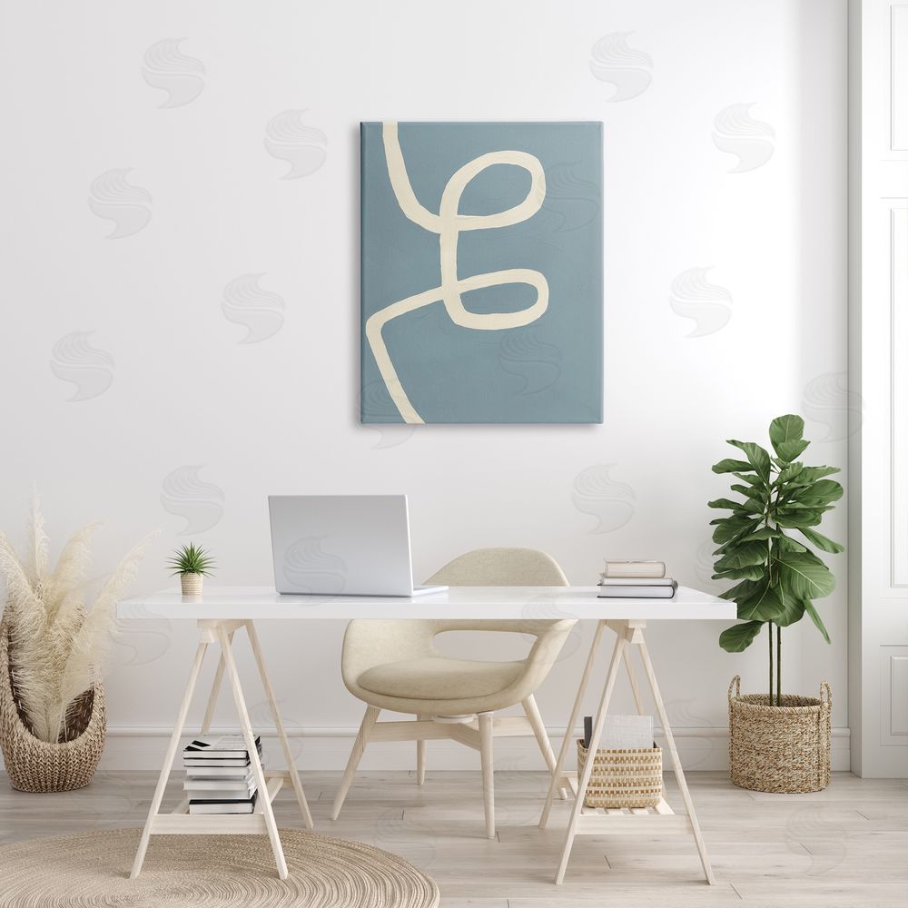 Bronwyn Baker Abstract Curved Line Off-White over Blue