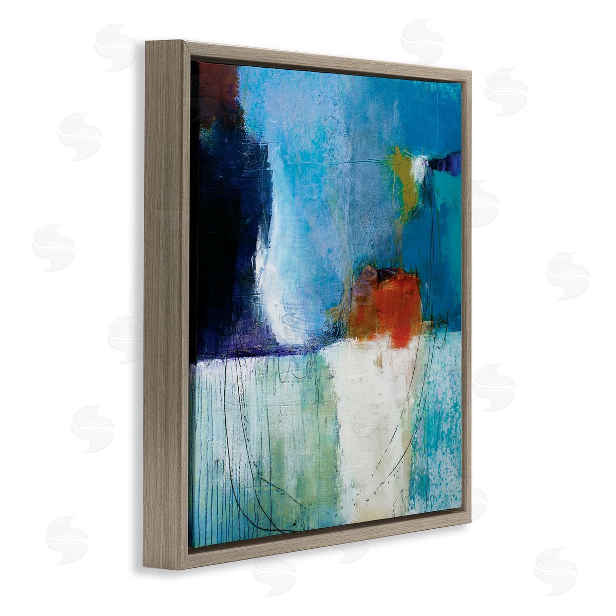 Pamela K. Beer Modern Paint Abstraction Blue Red White Blocks Brown Floating Frame Canvas Wall Art Print