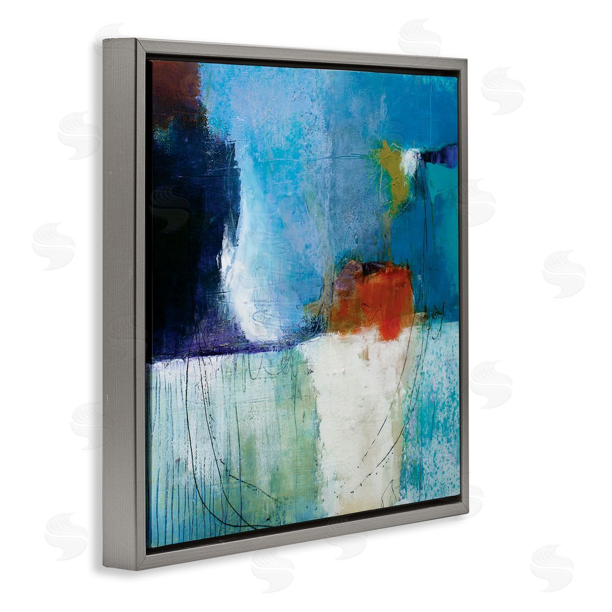 Pamela K. Beer Modern Paint Abstraction Blue Red White Blocks Gray Floating Frame Canvas Wall Art Print
