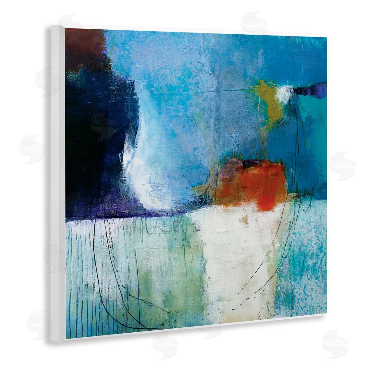 Pamela K. Beer Modern Paint Abstraction Blue Red White Blocks Wooden Wall Plaque Art Print