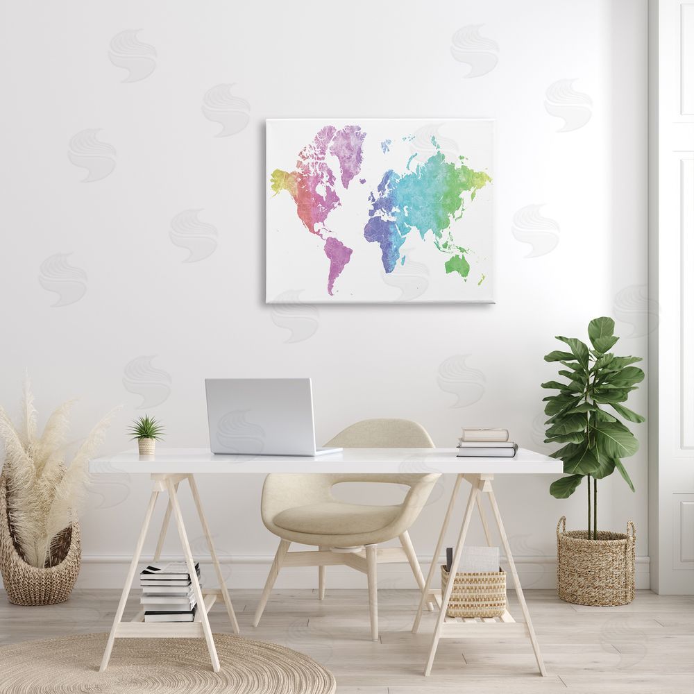 BlursByAI Modern Rainbow Map of the World Transitioning Tones