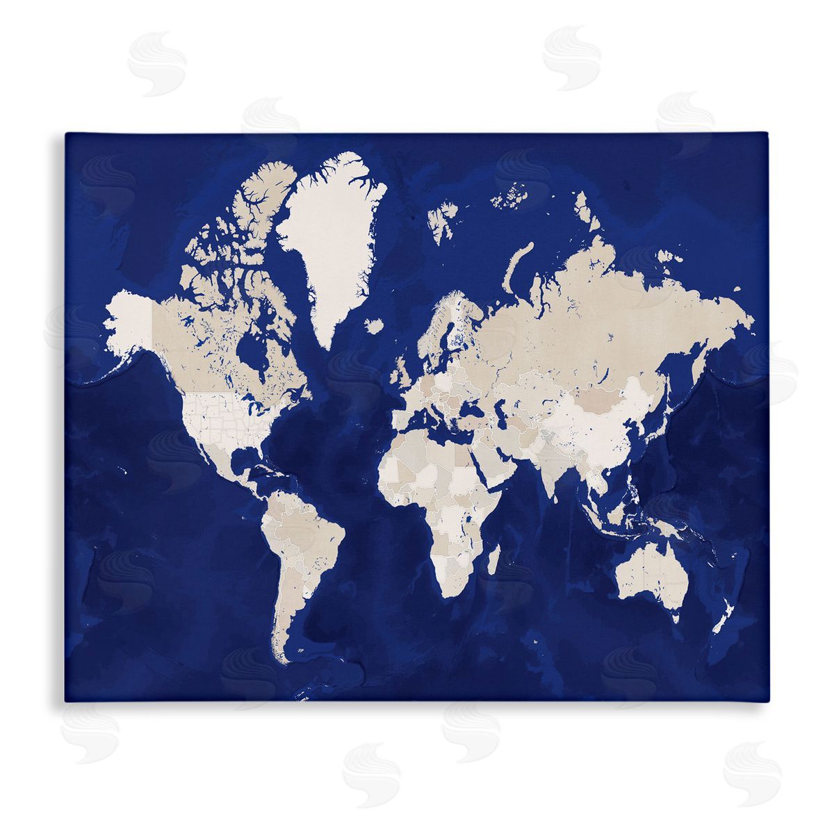 BlursByAI Traditional World Map Neutral Tone Continents On Blue