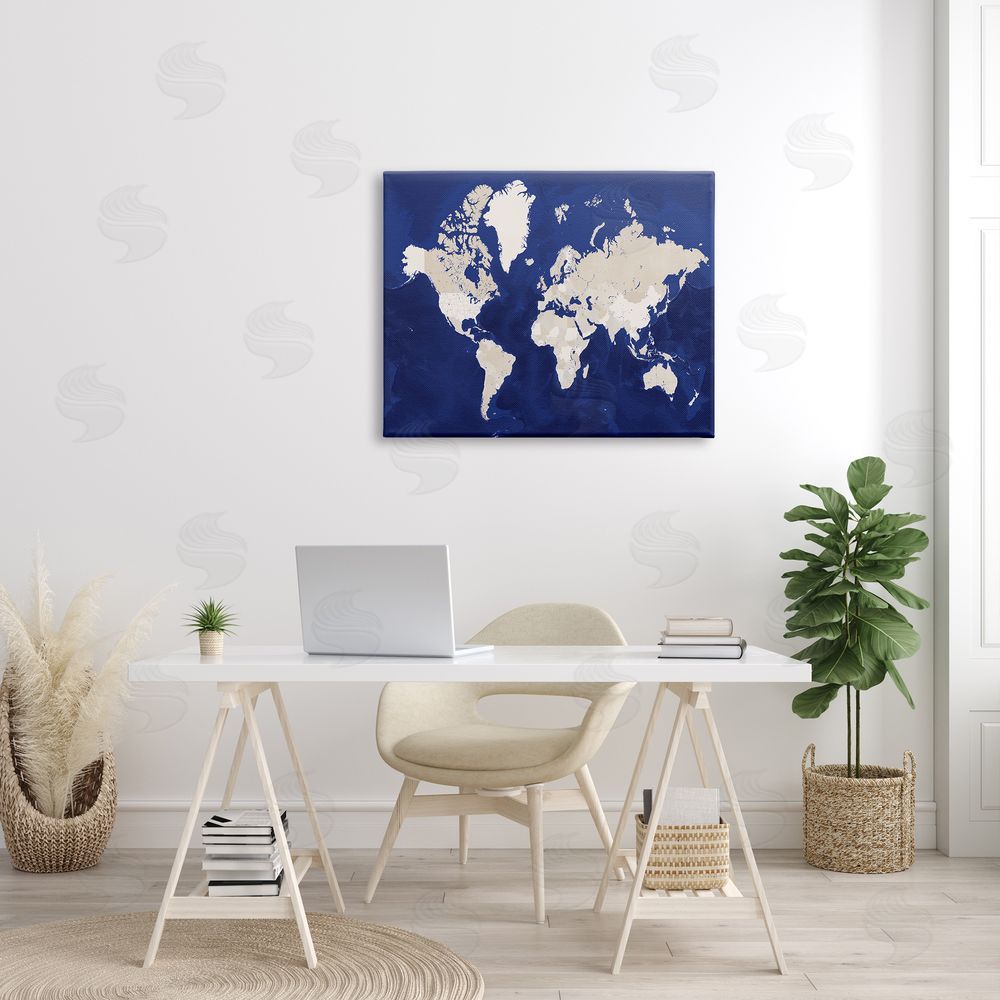 BlursByAI Traditional World Map Neutral Tone Continents On Blue