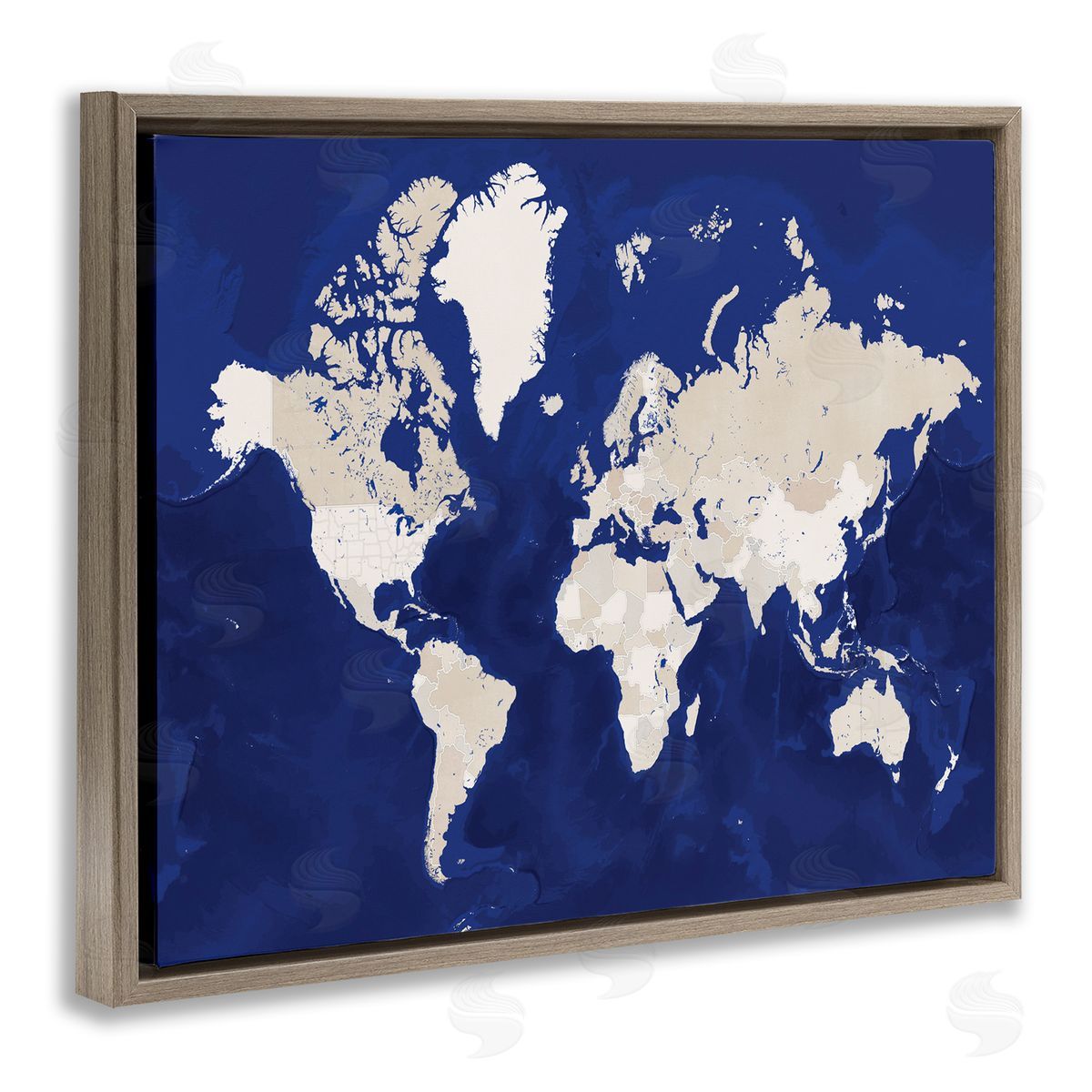 BlursByAI Traditional World Map Neutral Tone Continents On Blue