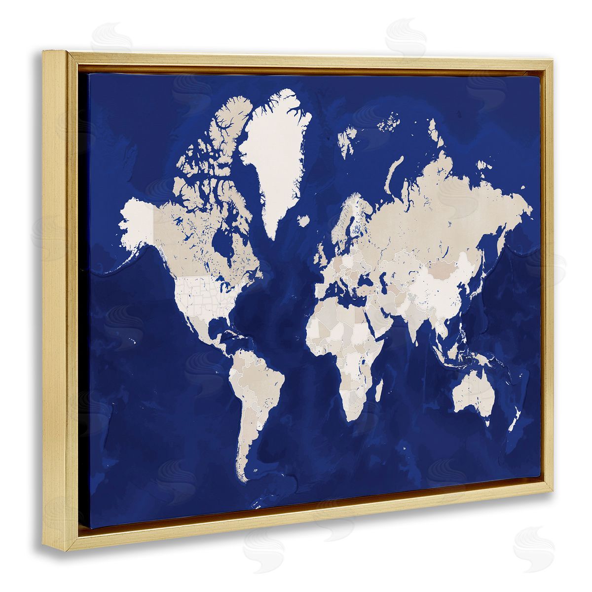 BlursByAI Traditional World Map Neutral Tone Continents On Blue