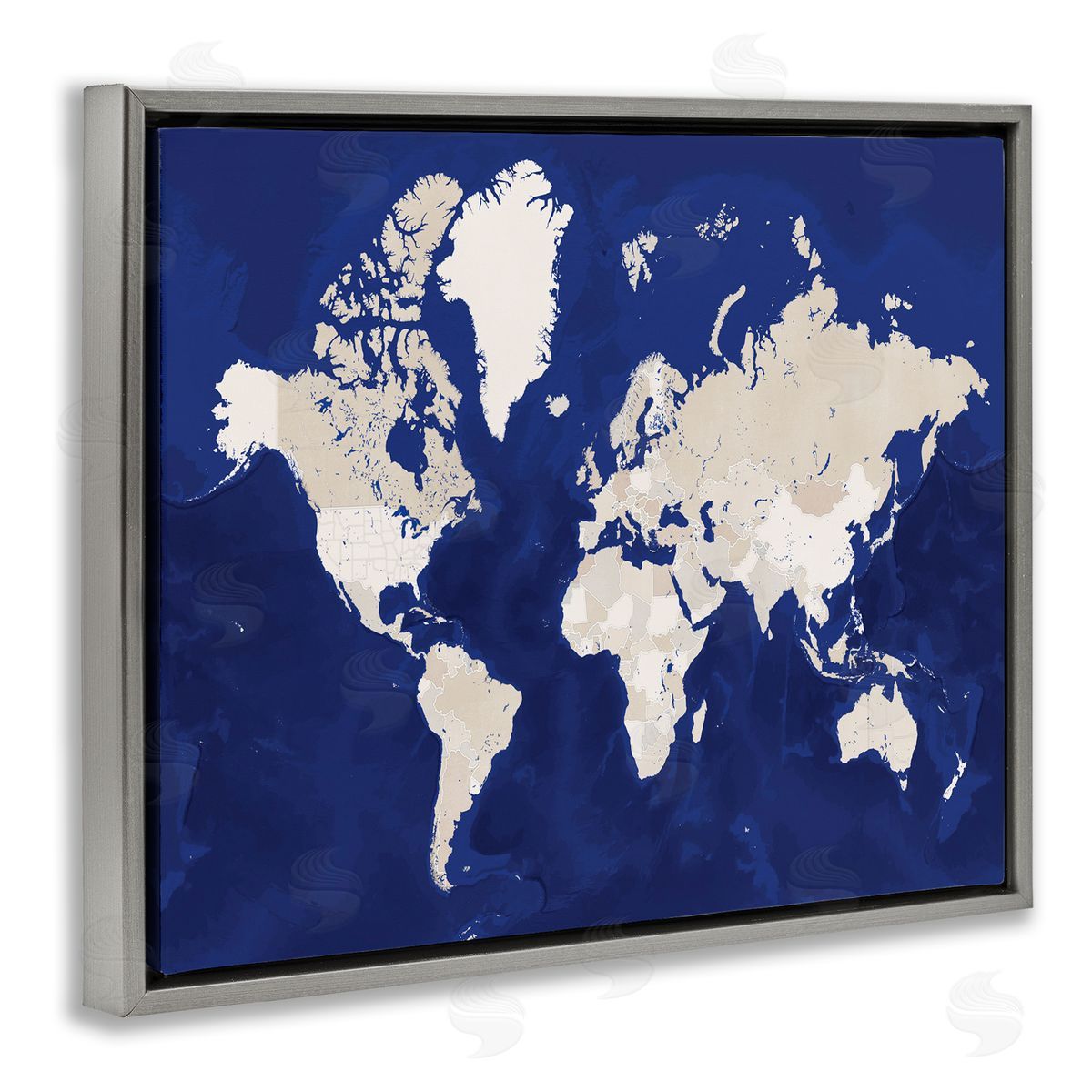 BlursByAI Traditional World Map Neutral Tone Continents On Blue