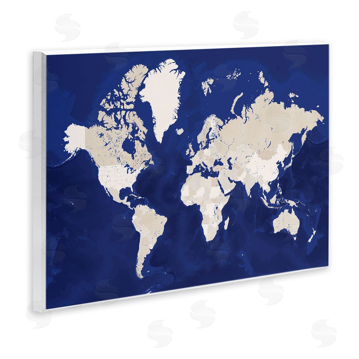 BlursByAI Traditional World Map Neutral Tone Continents On Blue