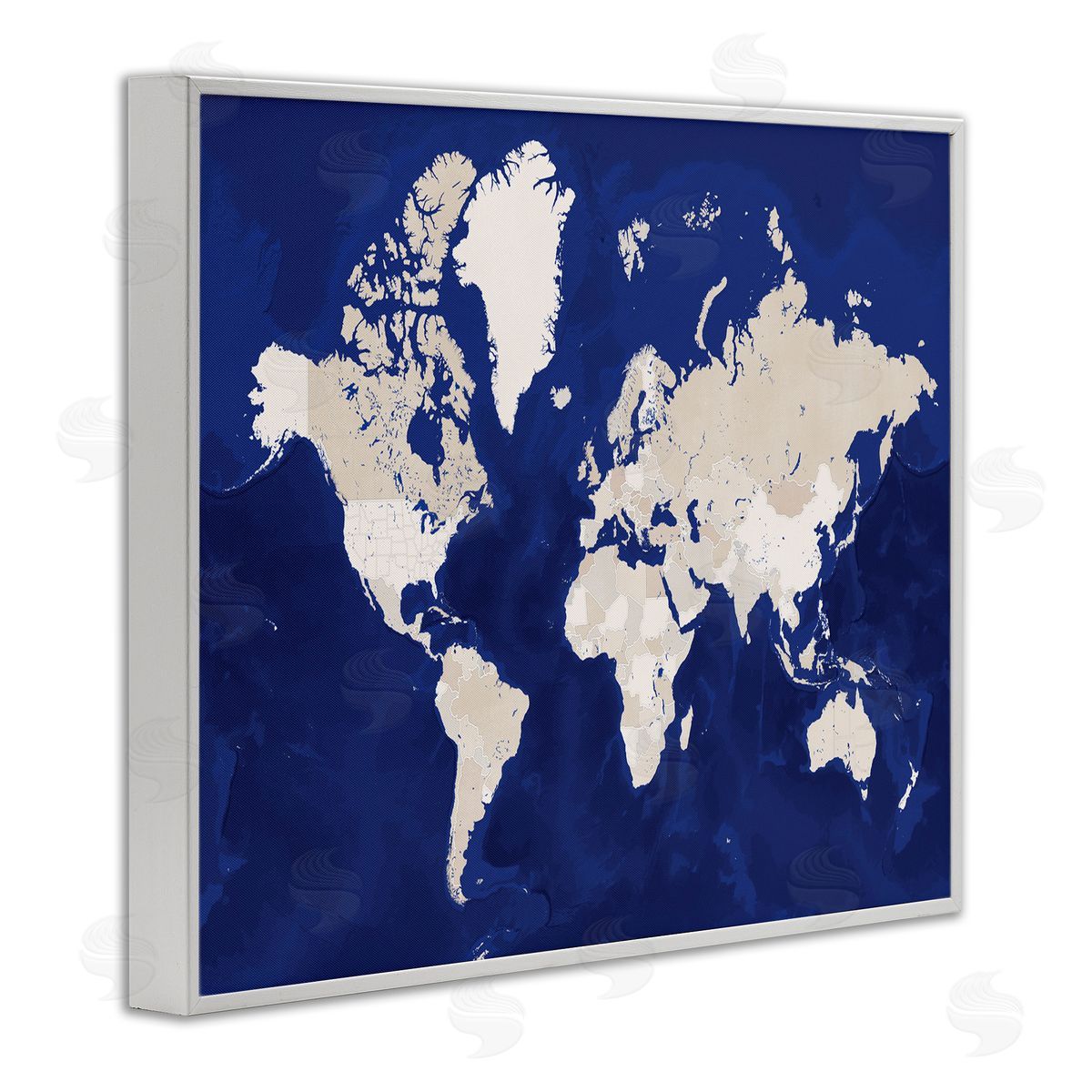 BlursByAI Traditional World Map Neutral Tone Continents On Blue