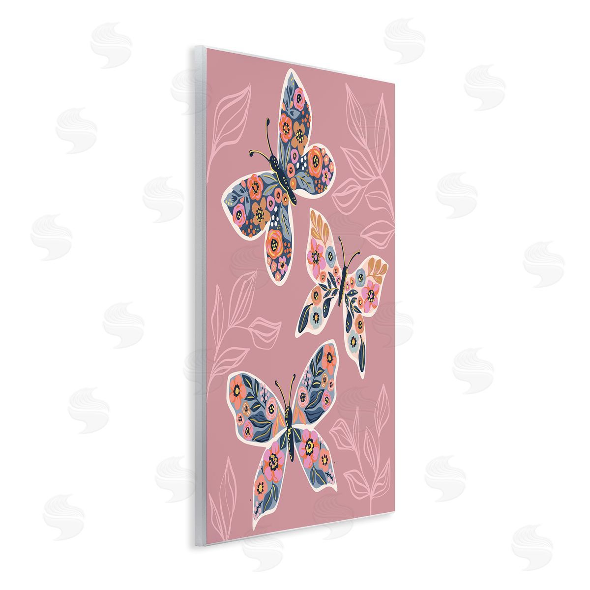 Caroline Alfr_sideeds Chic Floral Butterfly Wing Patterns Pink Plant Leaves