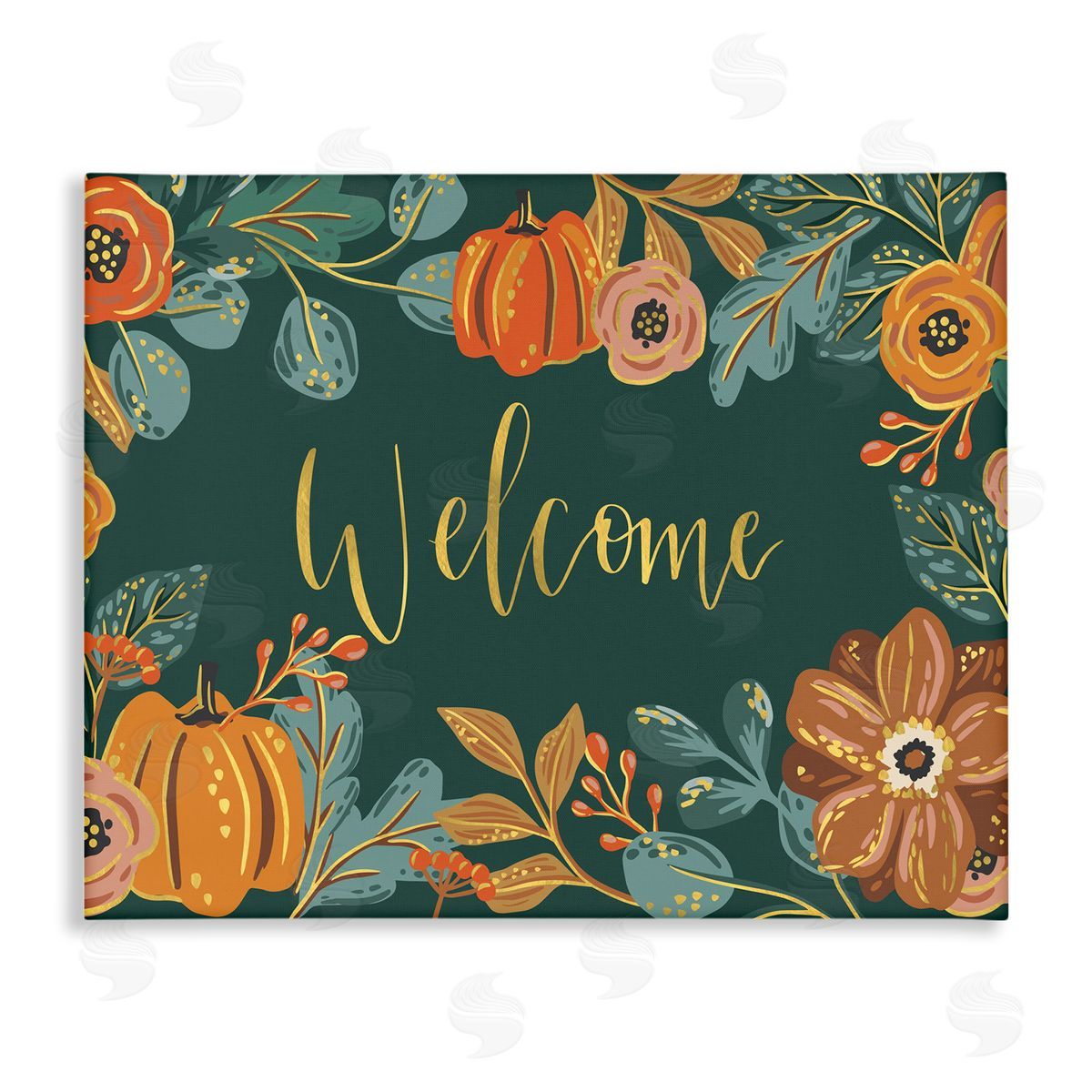 Caroline Alfr_sideeds Pumpkin Floral Harvest Welcome Sign Green Orange