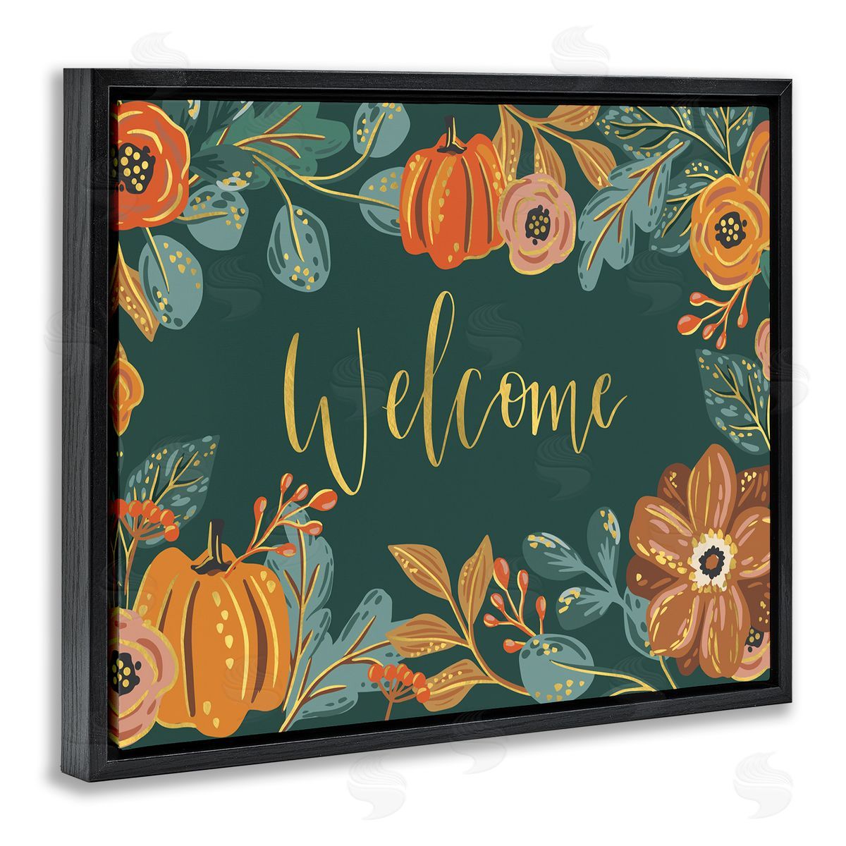 Caroline Alfr_sideeds Pumpkin Floral Harvest Welcome Sign Green Orange