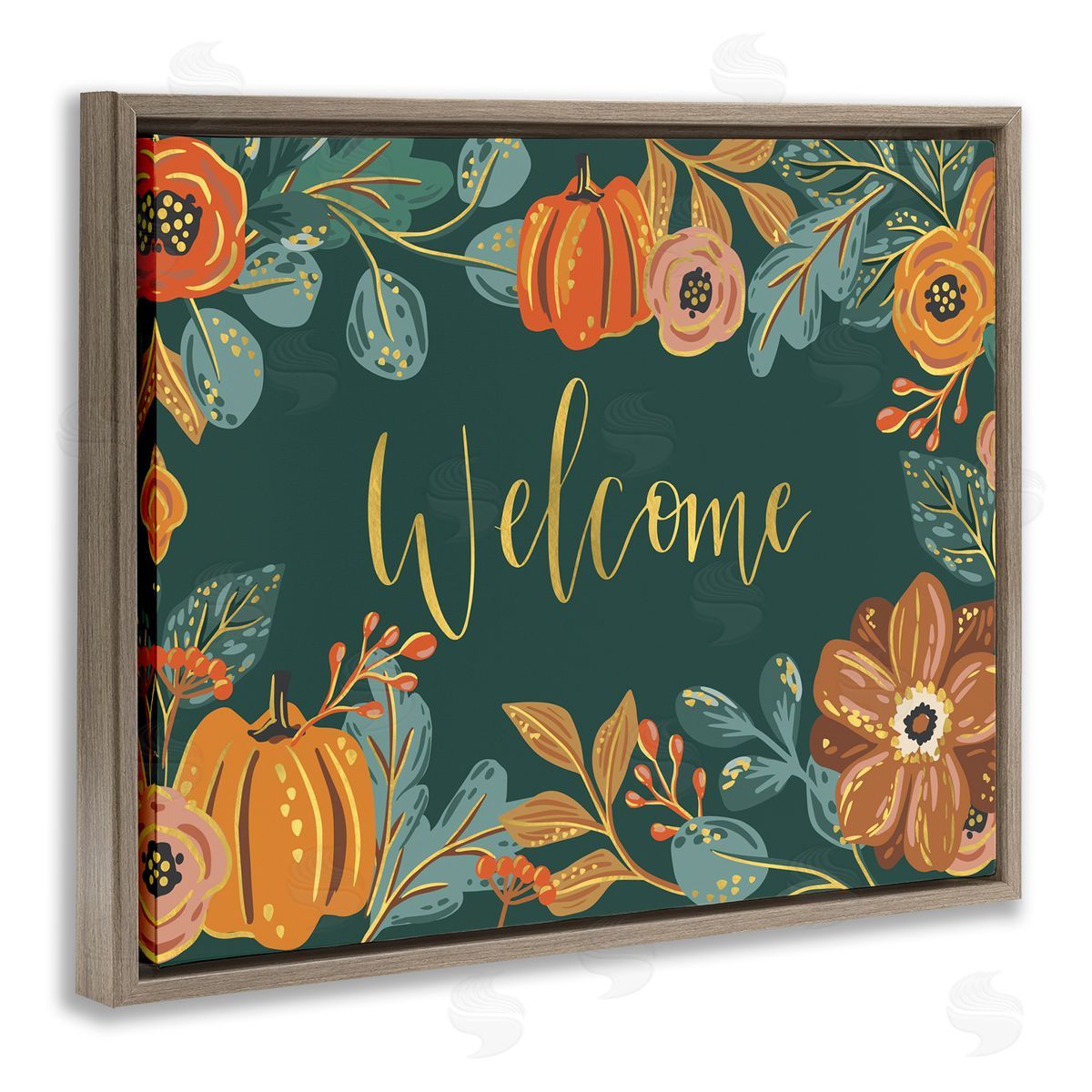Caroline Alfr_sideeds Pumpkin Floral Harvest Welcome Sign Green Orange