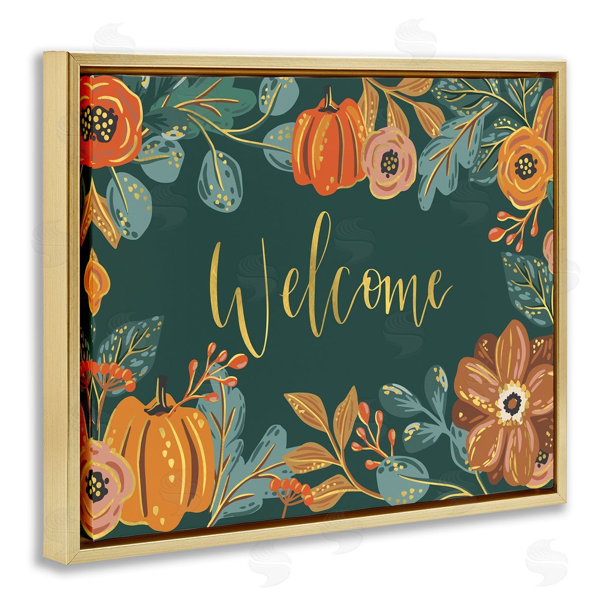 Caroline Alfr_sideeds Pumpkin Floral Harvest Welcome Sign Green Orange