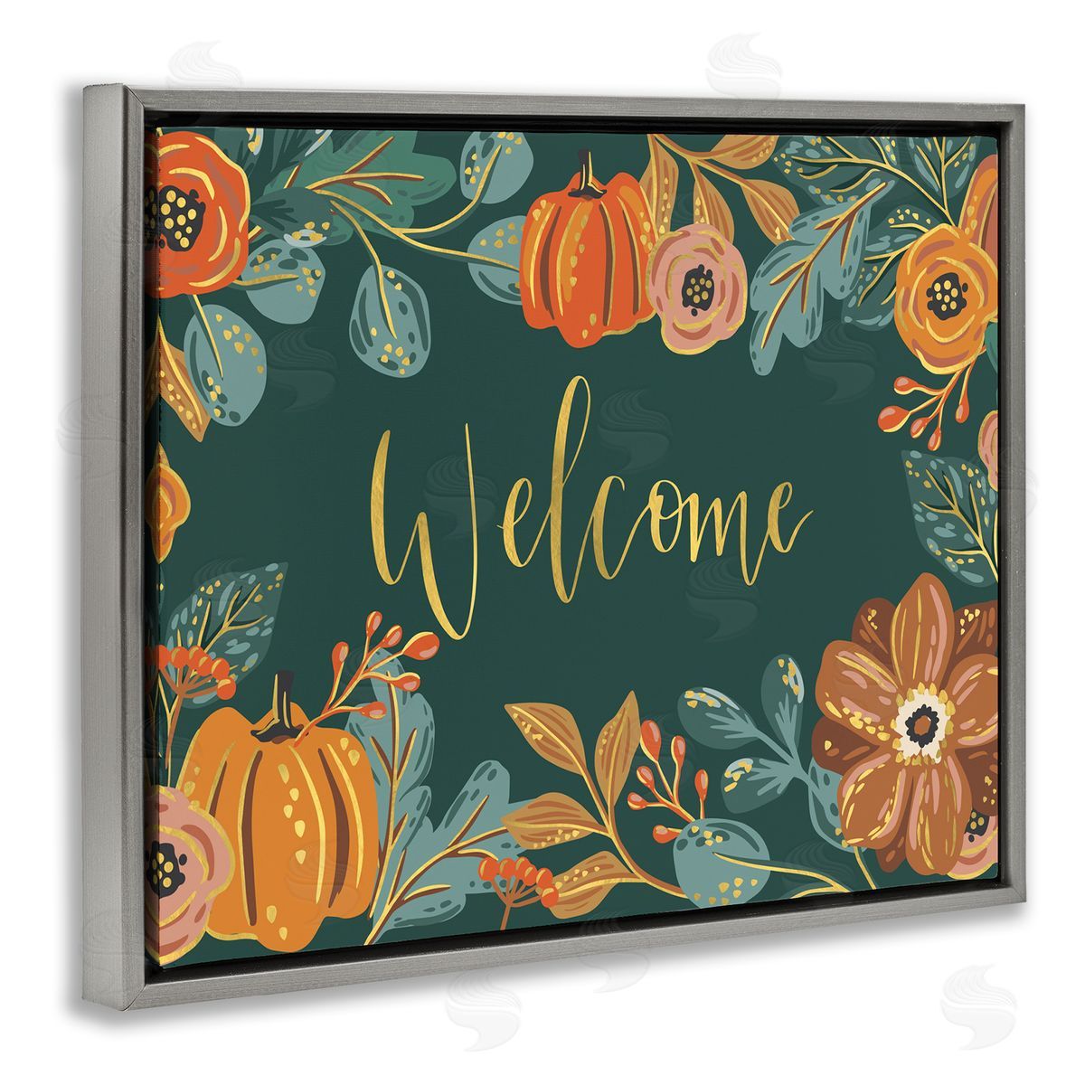 Caroline Alfr_sideeds Pumpkin Floral Harvest Welcome Sign Green Orange
