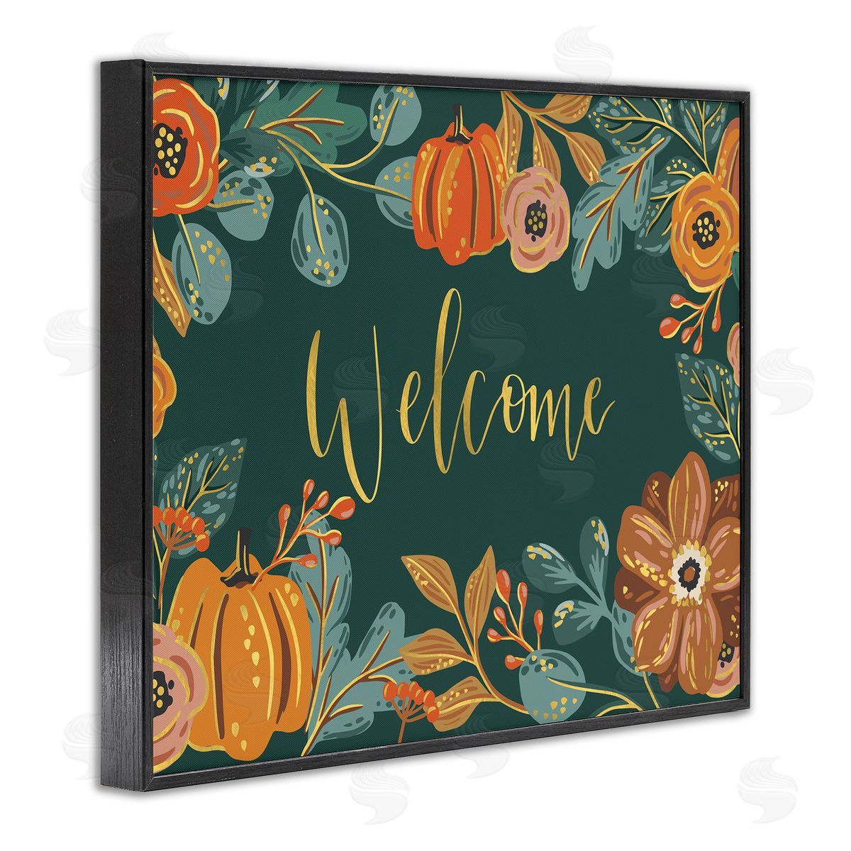 Caroline Alfr_sideeds Pumpkin Floral Harvest Welcome Sign Green Orange