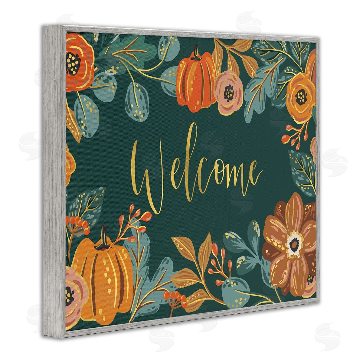 Caroline Alfr_sideeds Pumpkin Floral Harvest Welcome Sign Green Orange