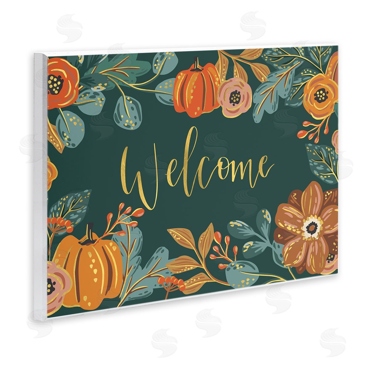 Caroline Alfr_sideeds Pumpkin Floral Harvest Welcome Sign Green Orange