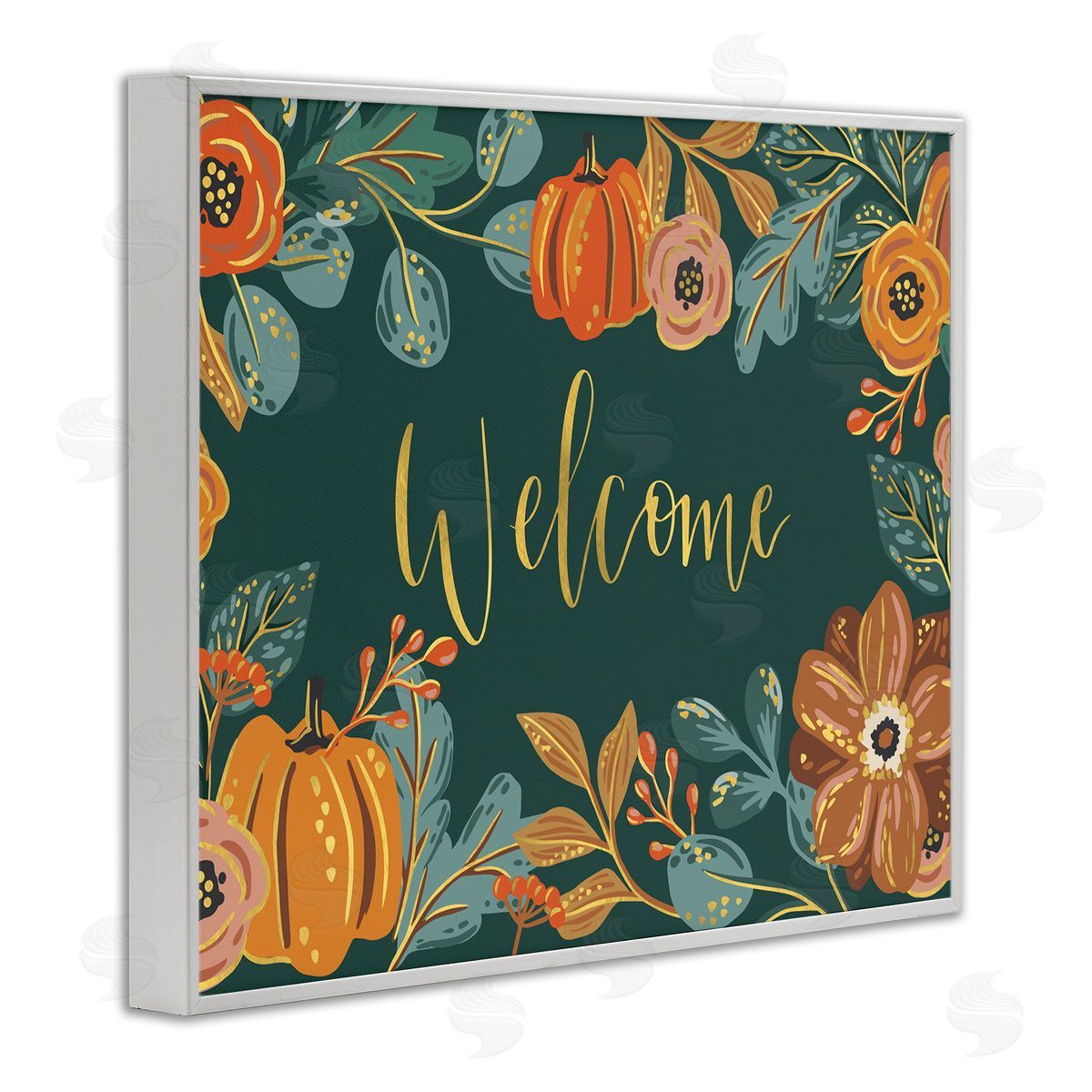Caroline Alfr_sideeds Pumpkin Floral Harvest Welcome Sign Green Orange