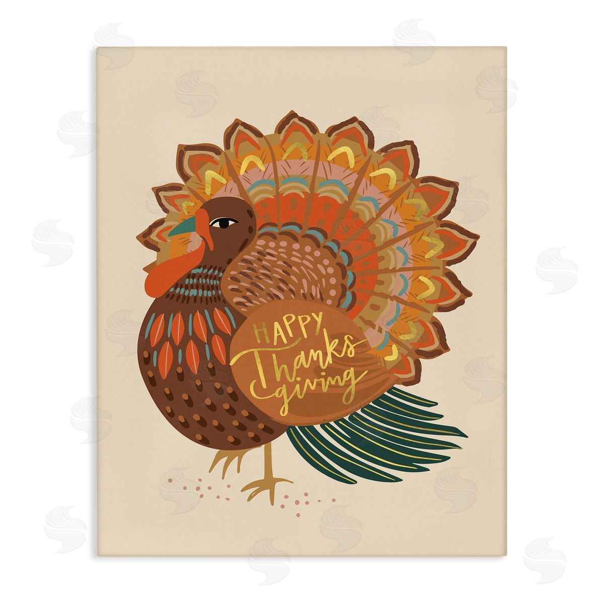 Caroline Alfr_sideeds Happy Thanksgiving Festive Orange Wild Turkey Patterned