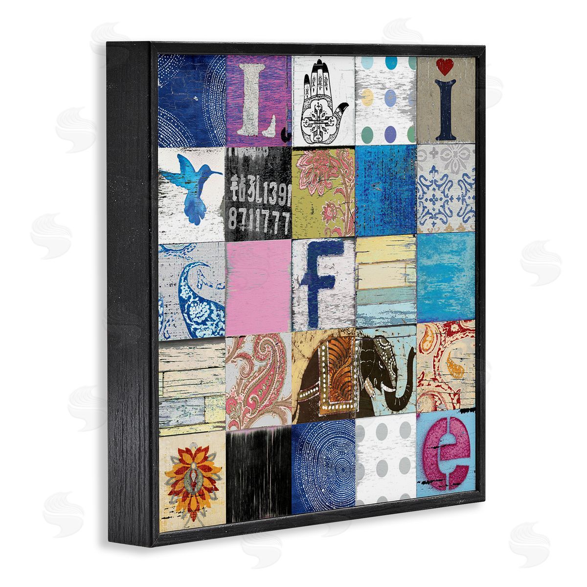Charlie Carter Vintage Icon Collage Life Typography Rustic Elephant Black Framed Glicee Wall Art Print