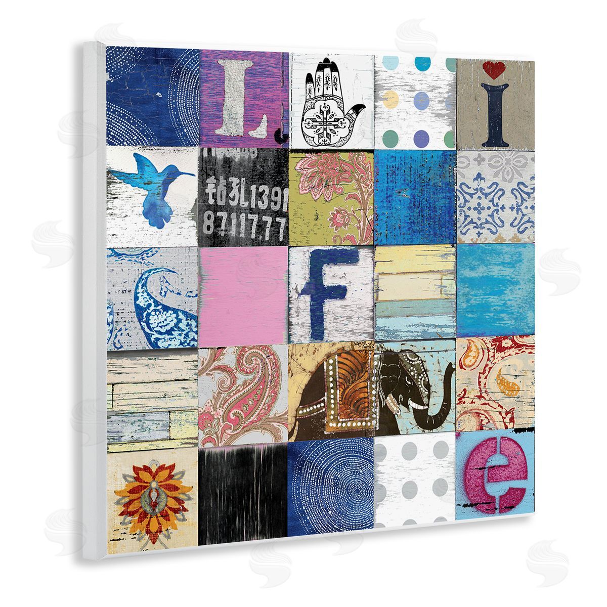 Charlie Carter Vintage Icon Collage Life Typography Rustic Elephant Wooden Wall Plaque Art Print