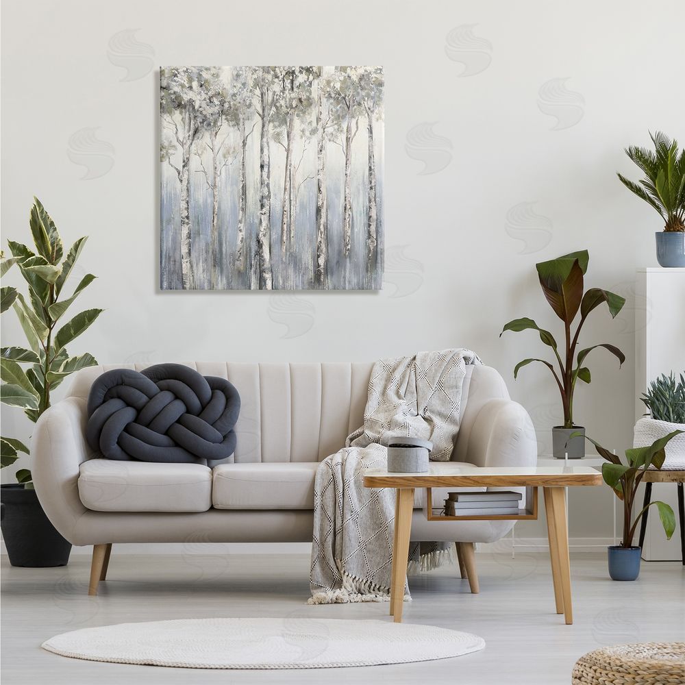 Carson Lyons Mystic White Birch Tree Forest White Grey Bark Canvas Wall Art in Room