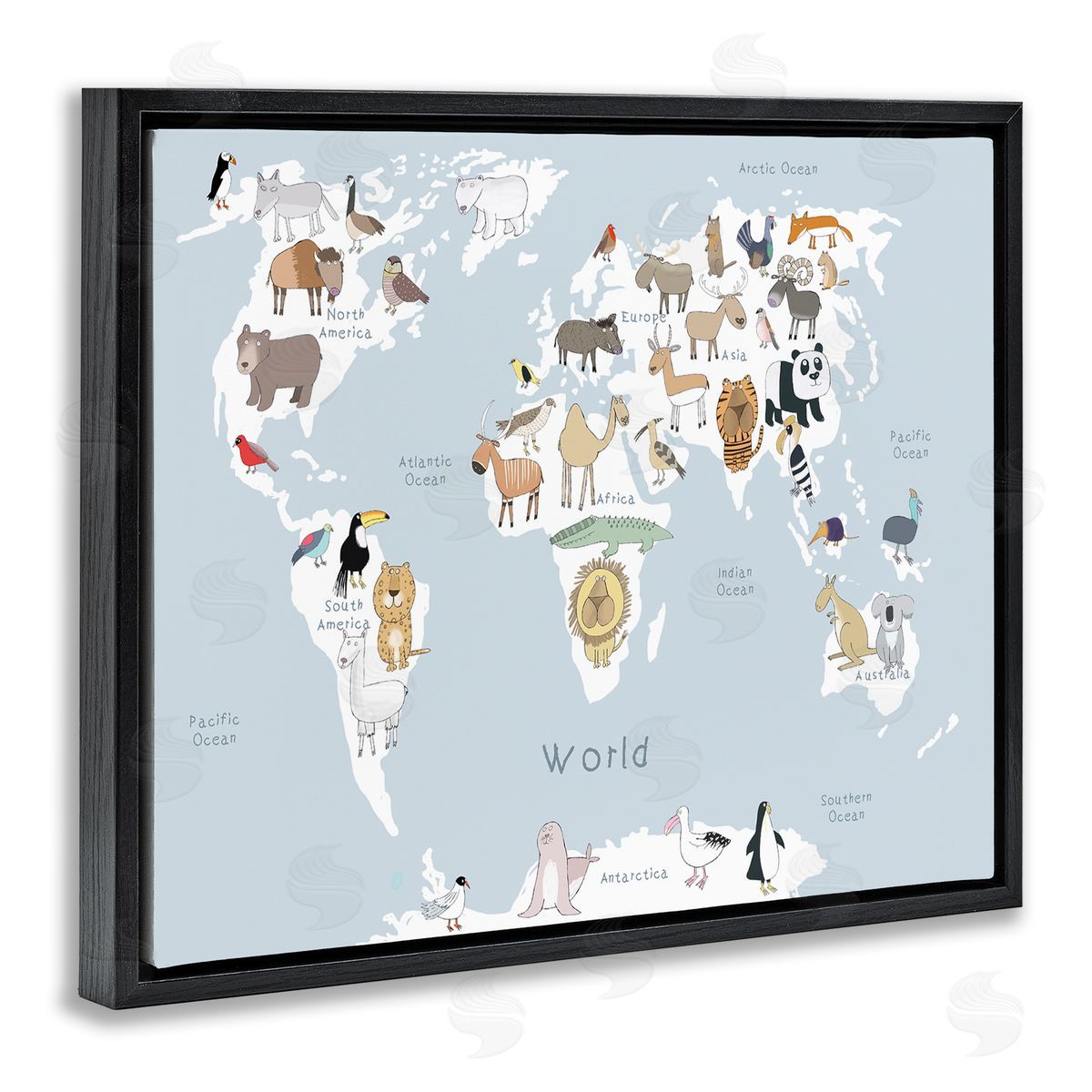 Carla Daly Children's Animal World Map Playful Illustration Light Blue