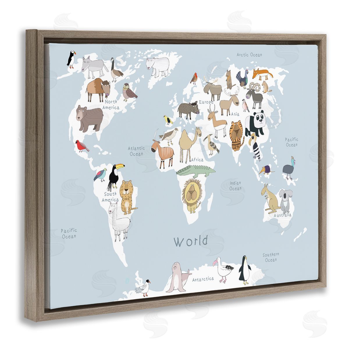 Carla Daly Children's Animal World Map Playful Illustration Light Blue