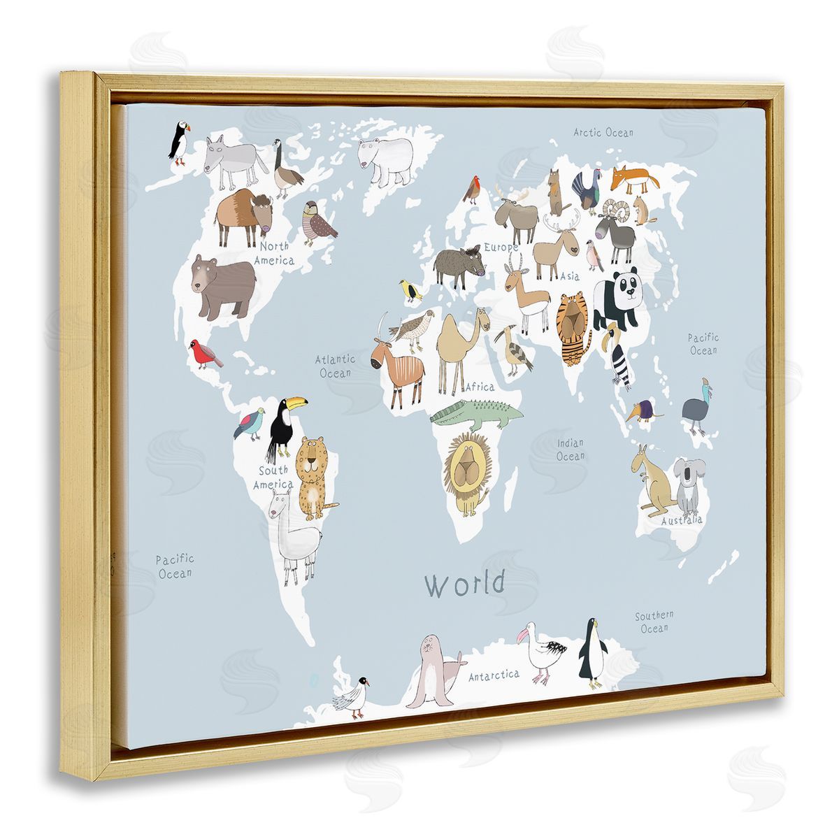 Carla Daly Children's Animal World Map Playful Illustration Light Blue