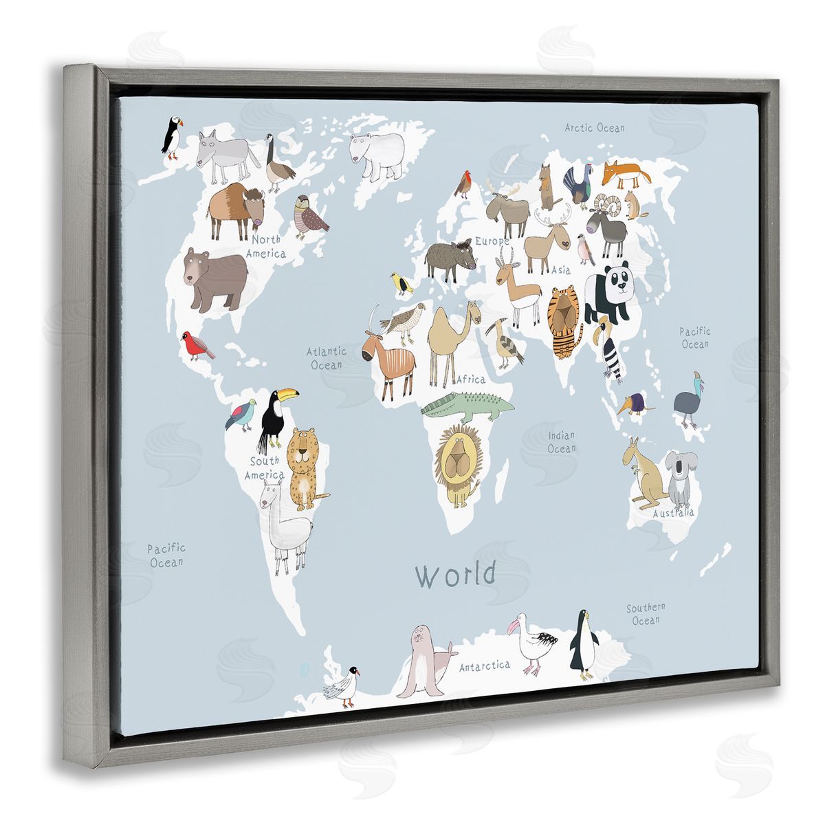 Carla Daly Children's Animal World Map Playful Illustration Light Blue