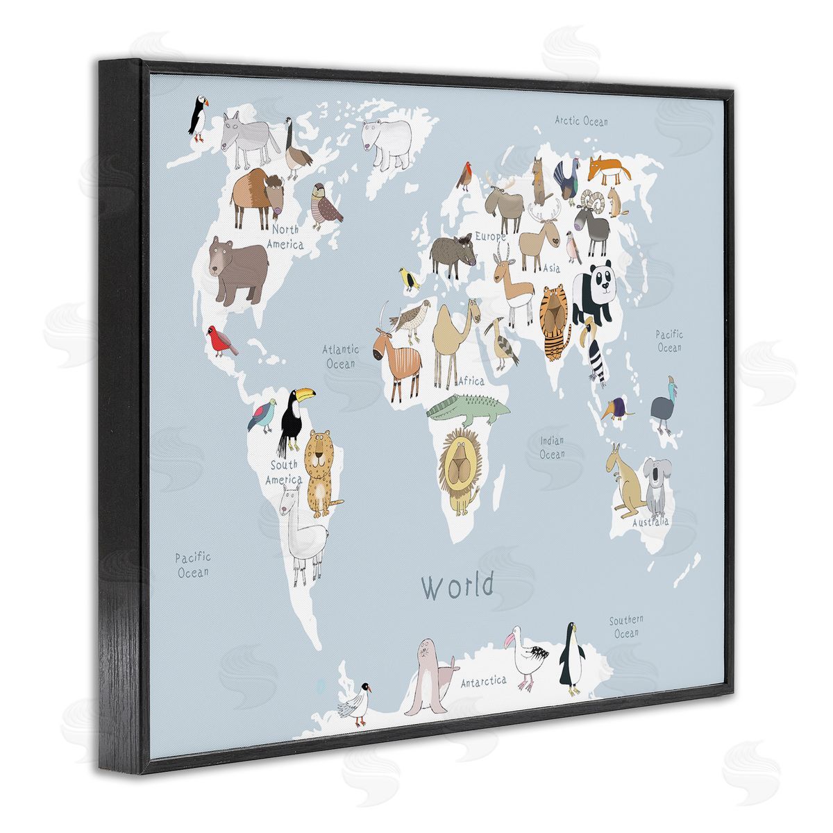 Carla Daly Children's Animal World Map Playful Illustration Light Blue