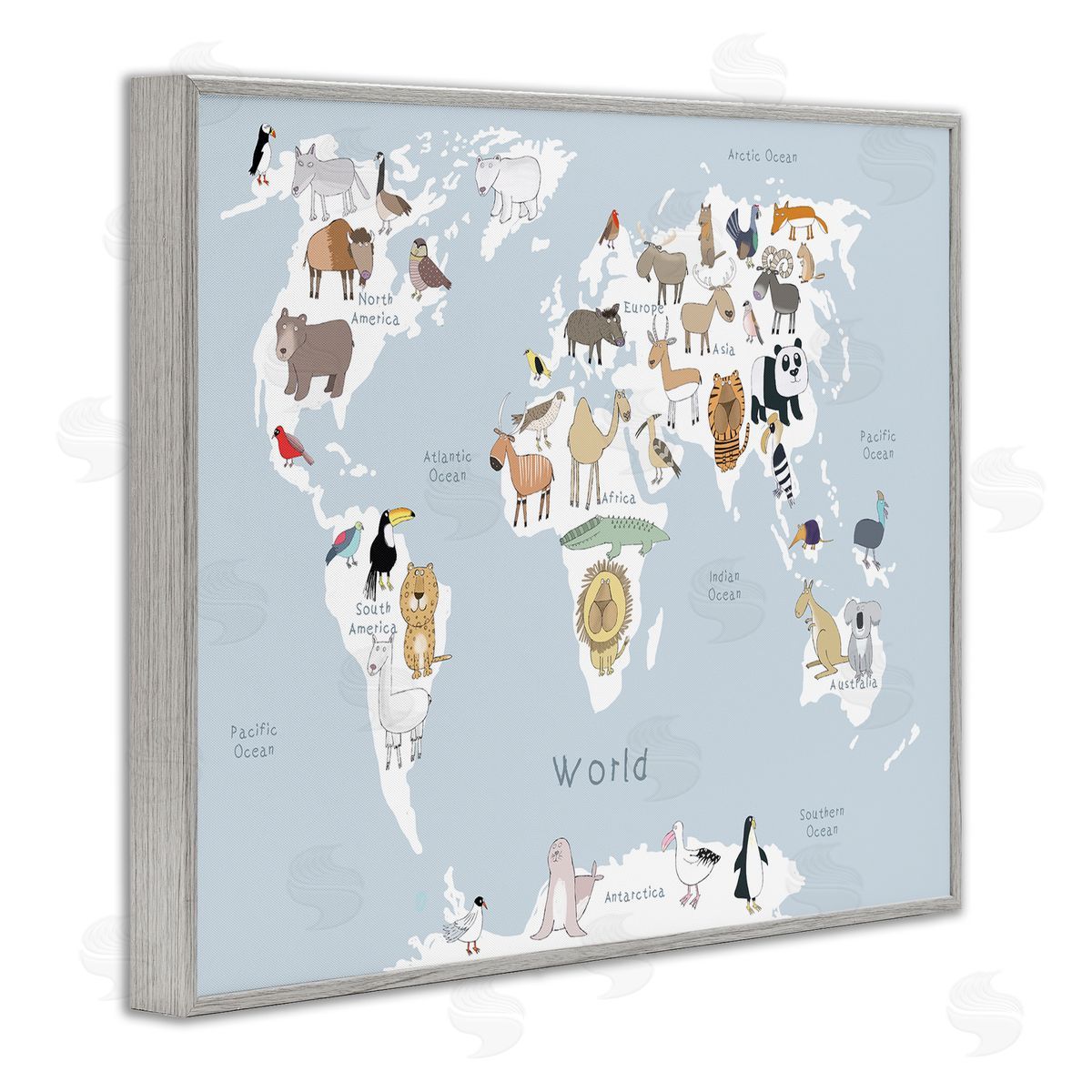 Carla Daly Children's Animal World Map Playful Illustration Light Blue