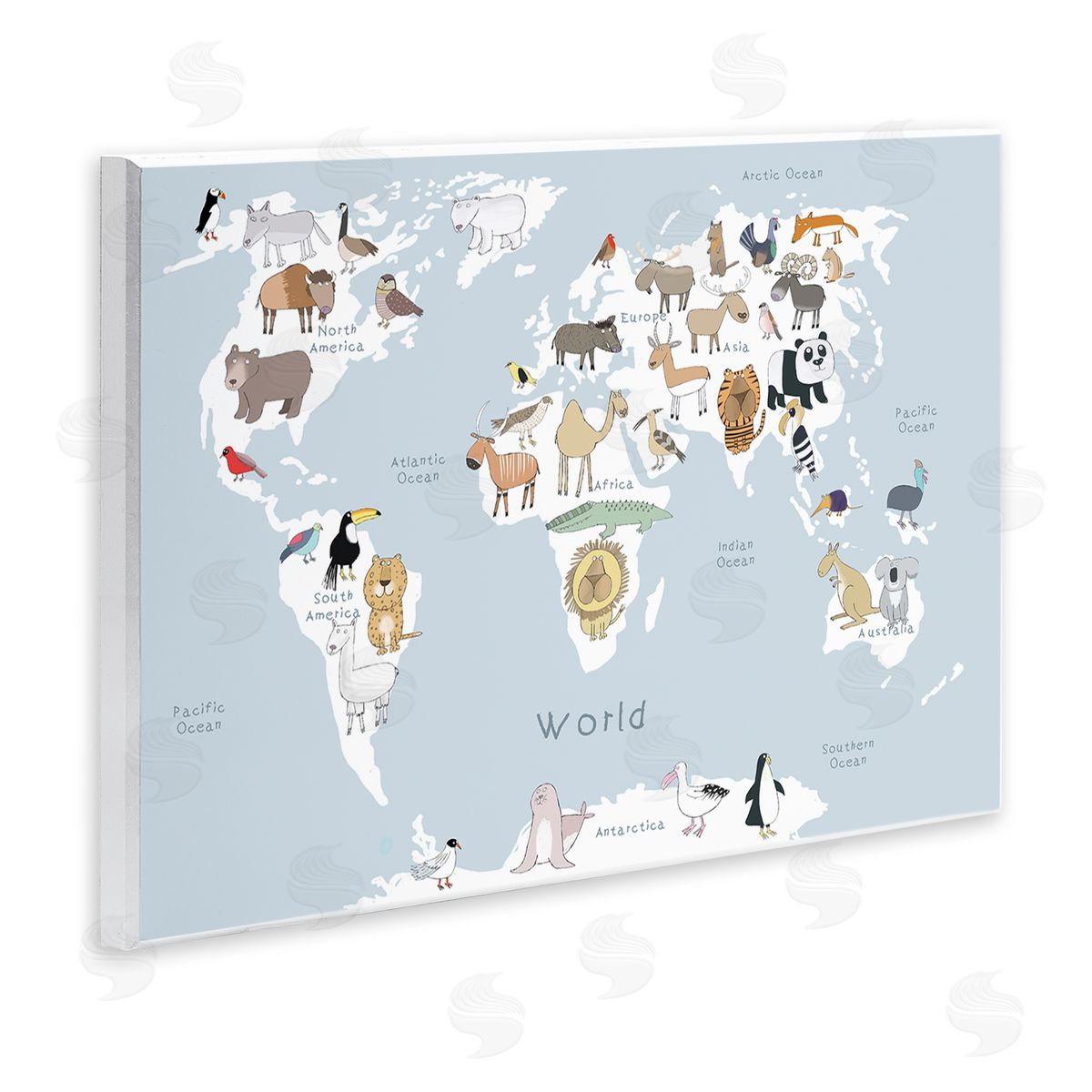Carla Daly Children's Animal World Map Playful Illustration Light Blue