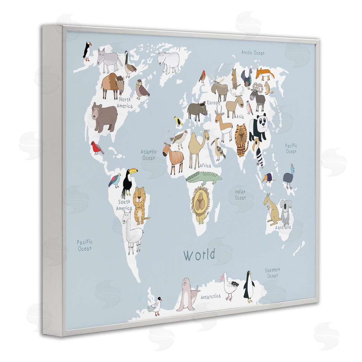 Carla Daly Children's Animal World Map Playful Illustration Light Blue
