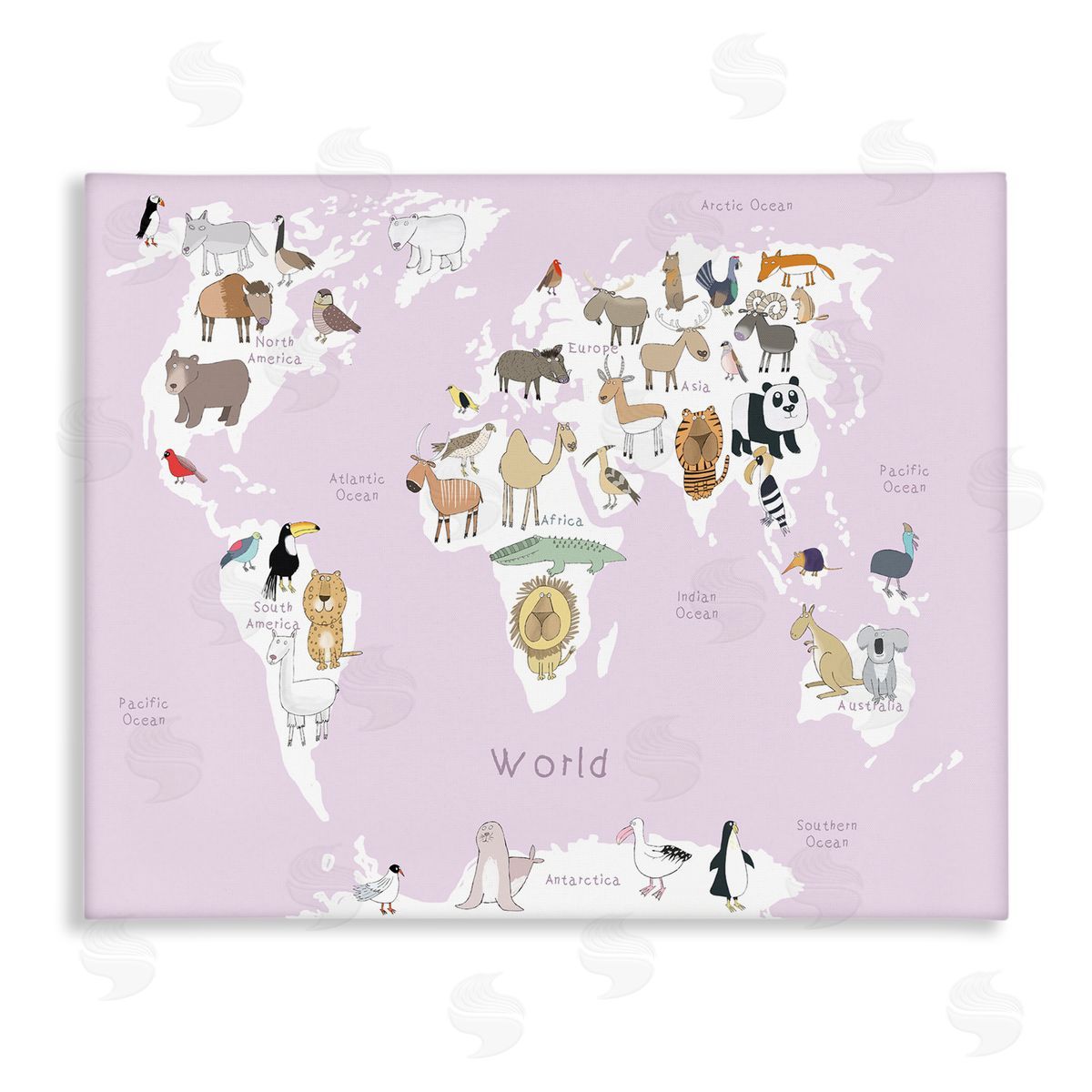 Carla Daly Kid's Map of the World with Animals Light Pink