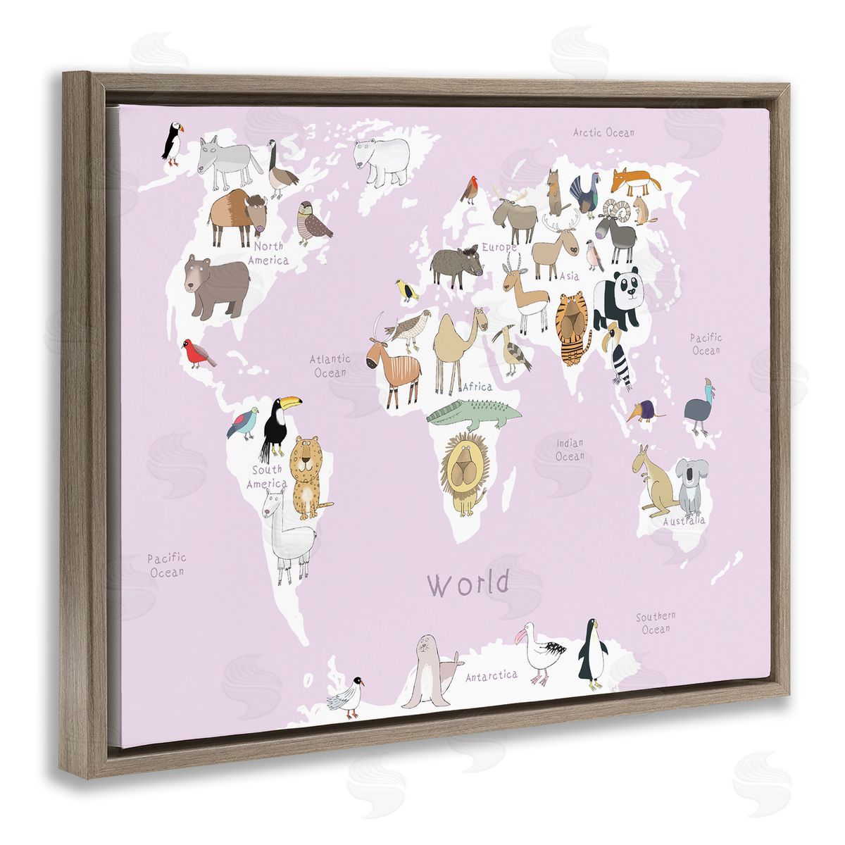 Carla Daly Kid's Map of the World with Animals Light Pink