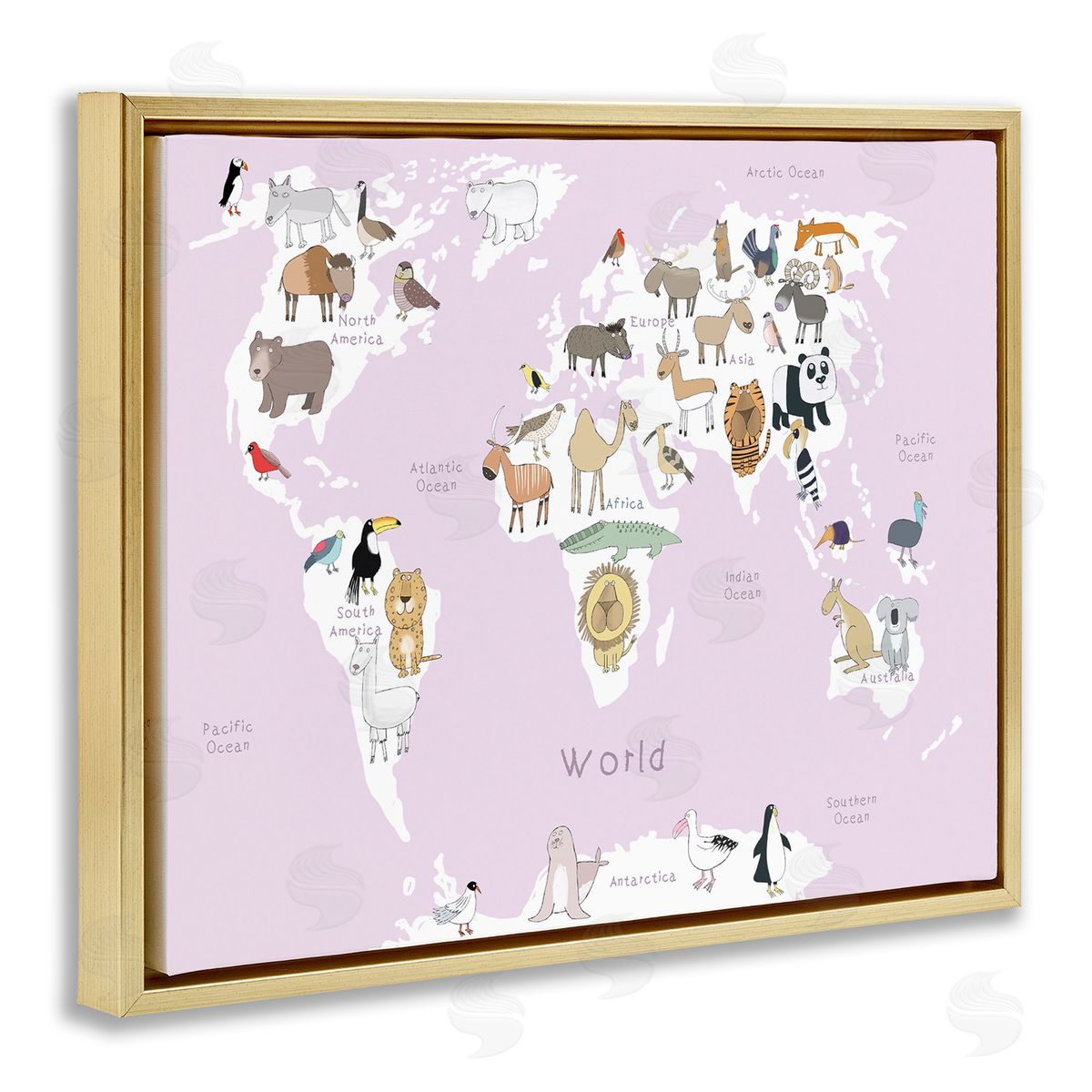 Carla Daly Kid's Map of the World with Animals Light Pink
