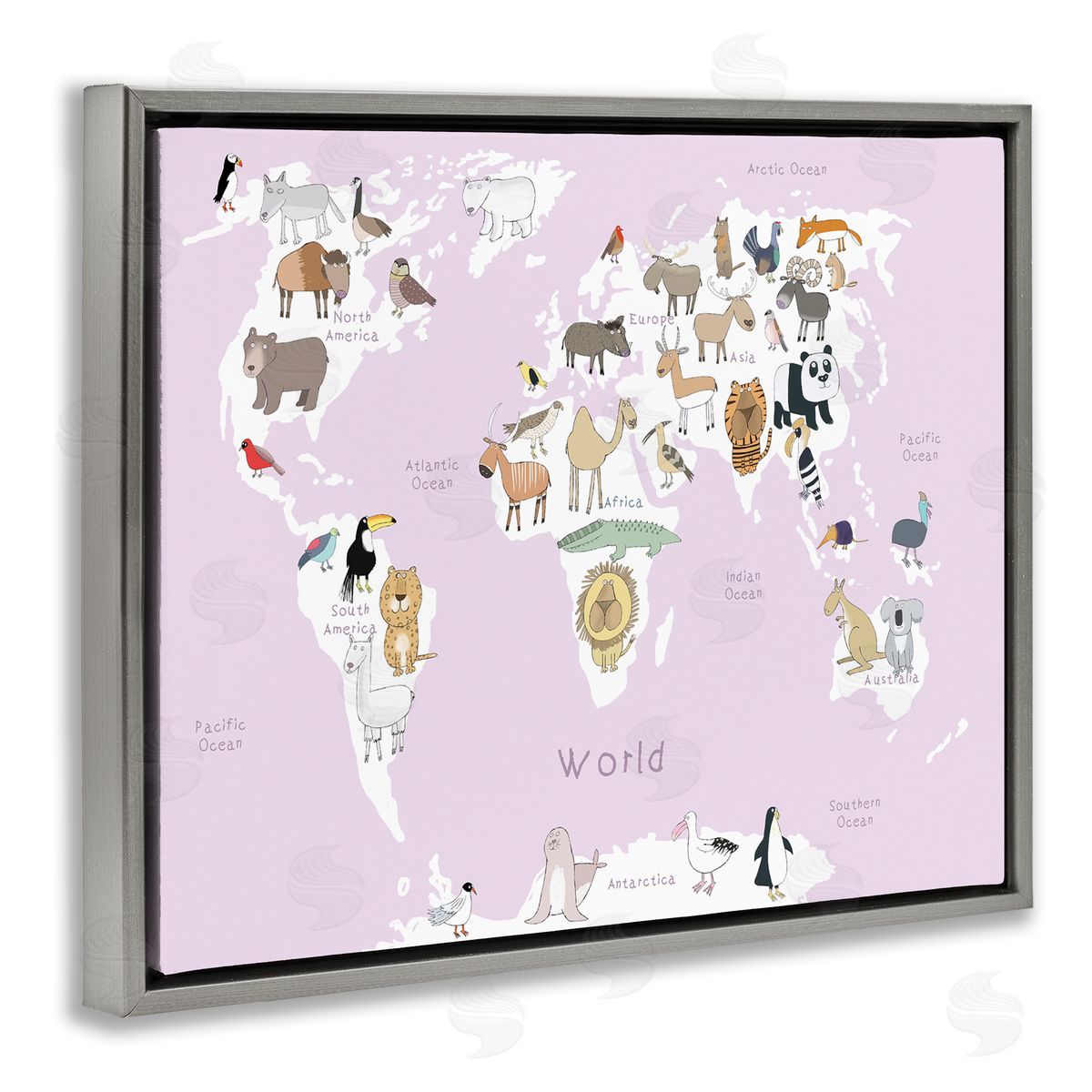 Carla Daly Kid's Map of the World with Animals Light Pink