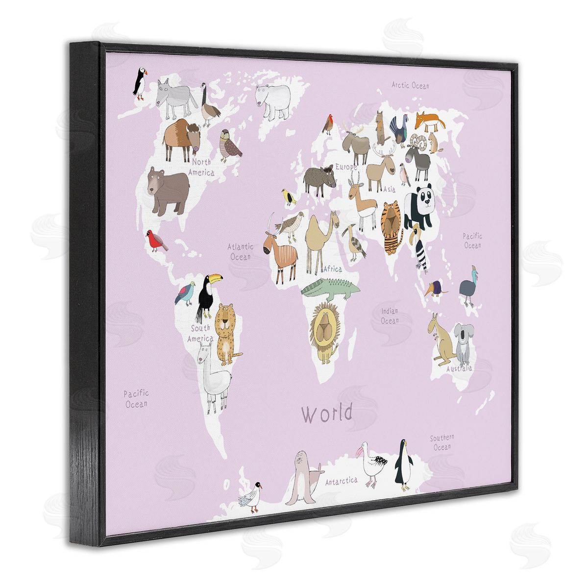 Carla Daly Kid's Map of the World with Animals Light Pink
