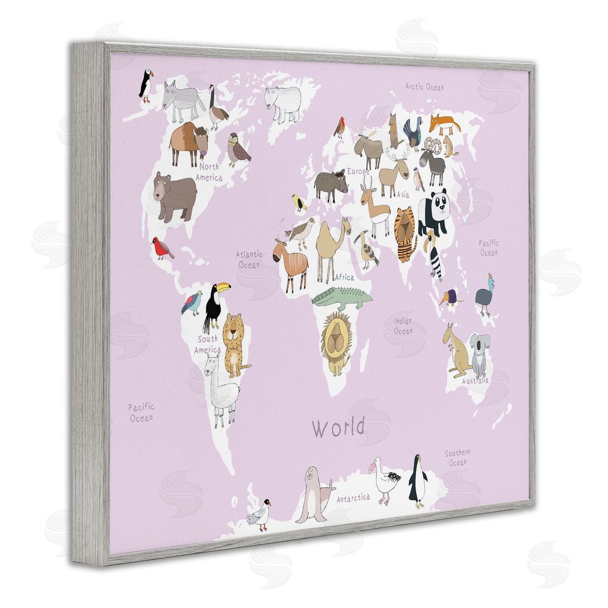 Carla Daly Kid's Map of the World with Animals Light Pink