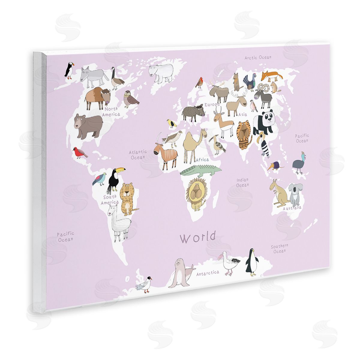 Carla Daly Kid's Map of the World with Animals Light Pink