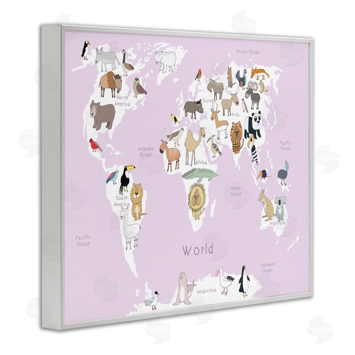 Carla Daly Kid's Map of the World with Animals Light Pink
