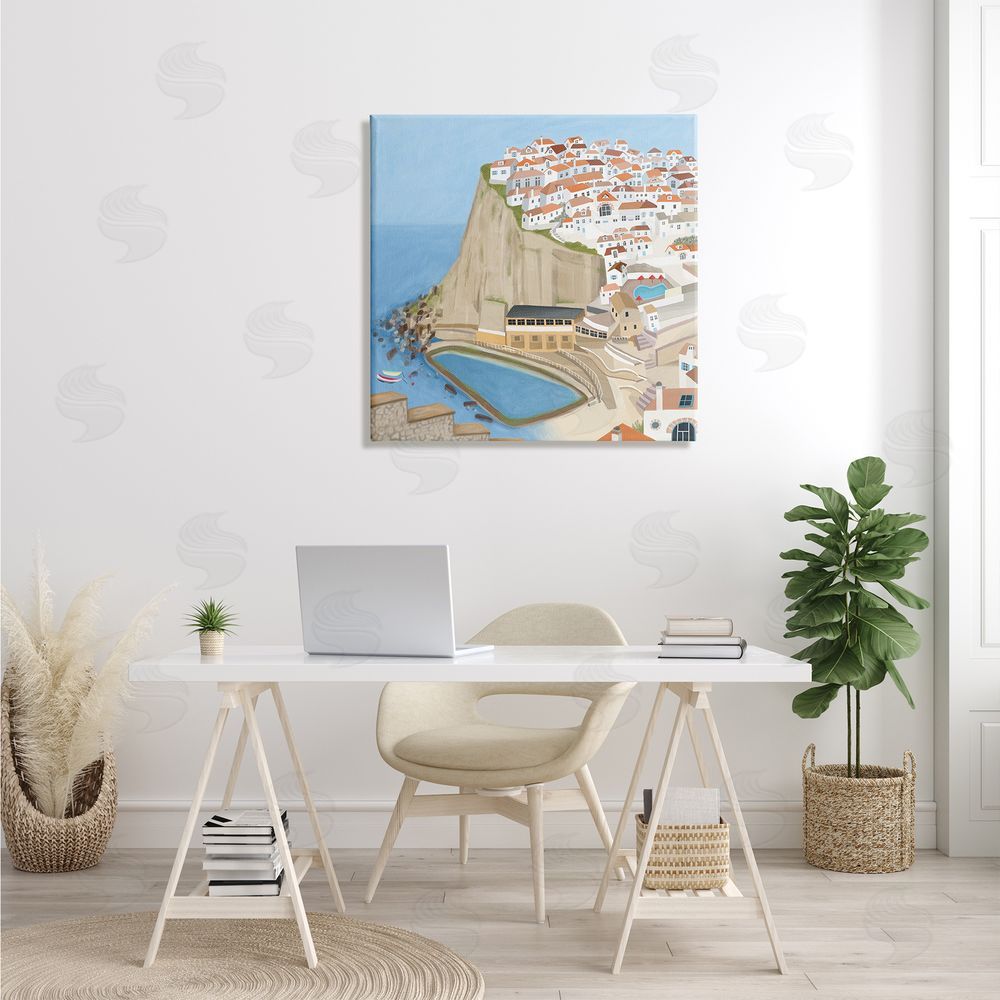 Carla Daly Portugal Sea Port Coastal City Landscape Illustration Canvas Wall Art in Room