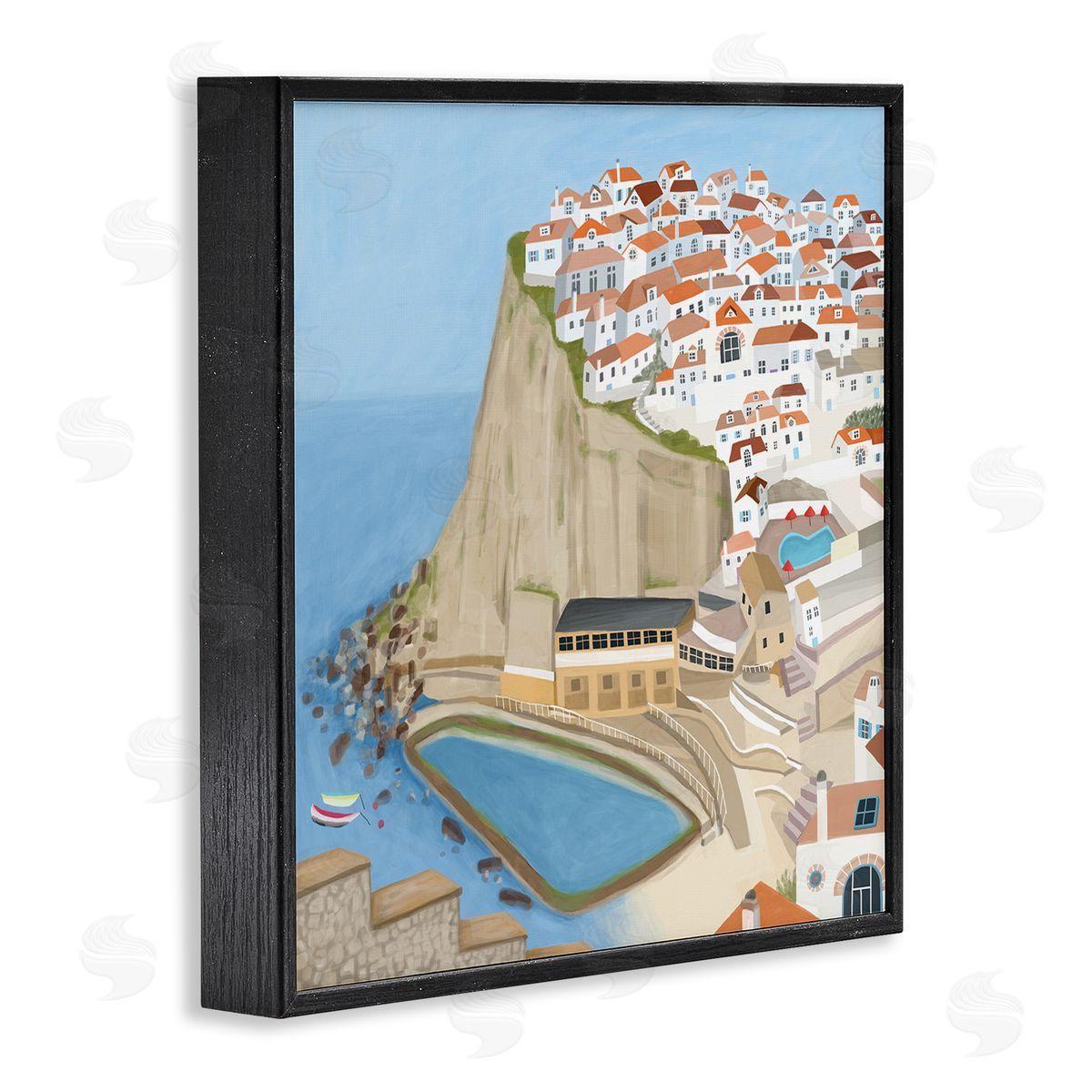 Carla Daly Portugal Sea Port Coastal City Landscape Illustration Black Framed Glicee Wall Art Print